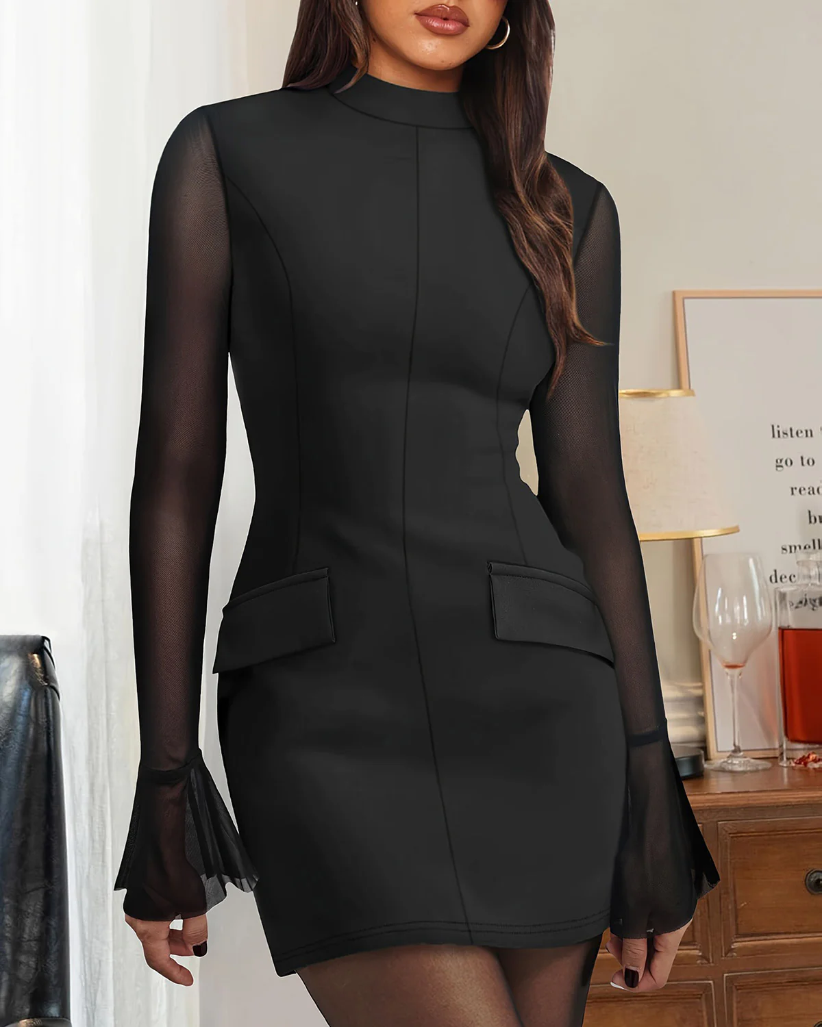 Black See Through Slim Mini Dress