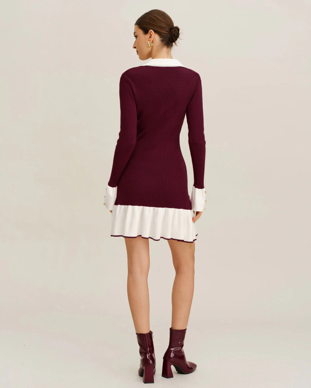 Wine Red Contrasting Sweater Dress