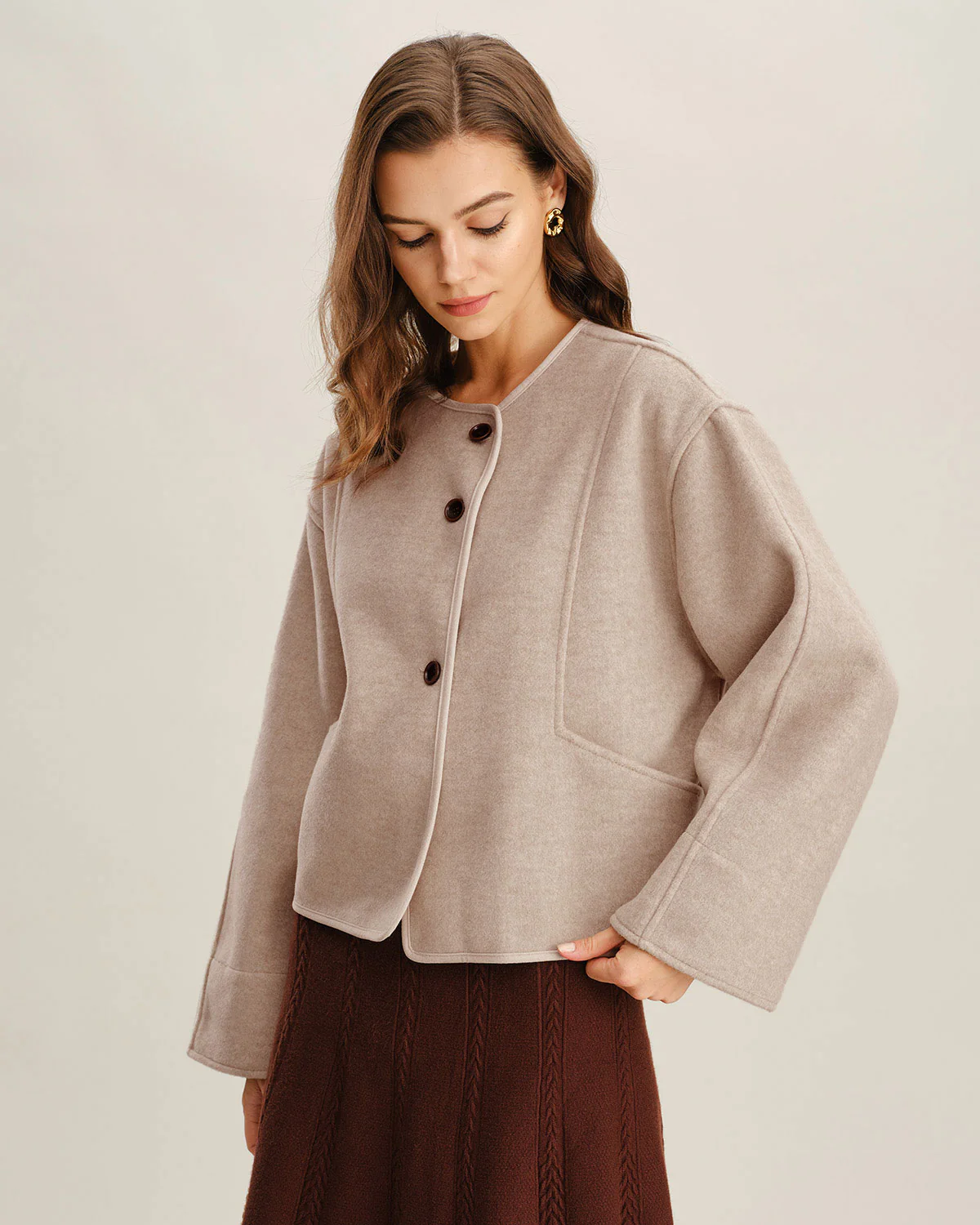 Beige Single Breasted Pocket Jacket