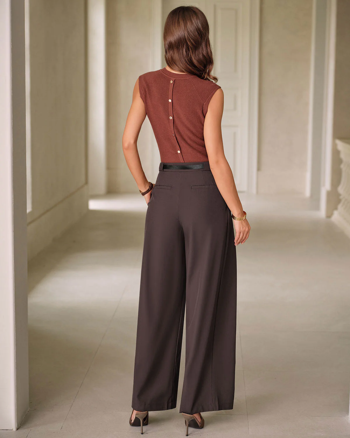 Coffee Natural Waisted Pocket Casual Pants