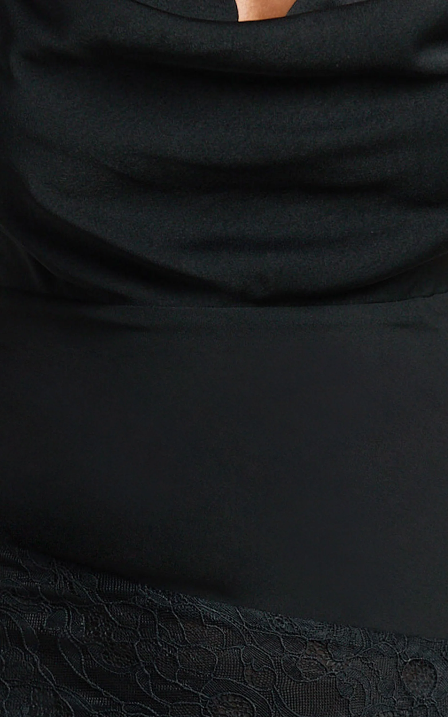 Nova Midi Dress - Lace Cowl Neck Tie Back Dress in Black