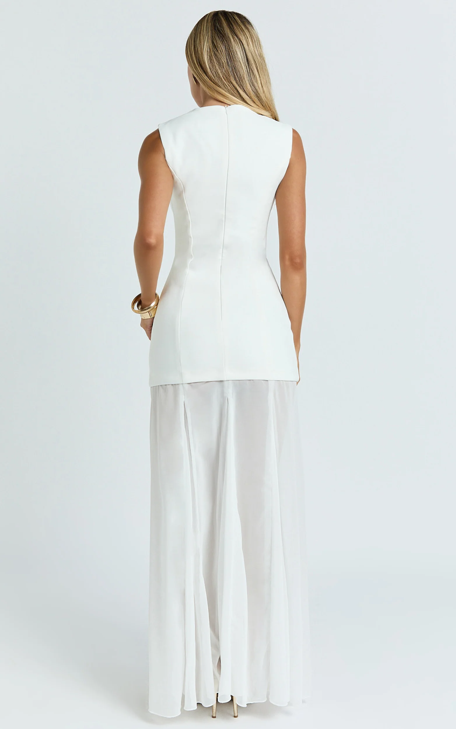 Frances Maxi Dress - Contrast U Neck Godet A Line Dress in Ivory