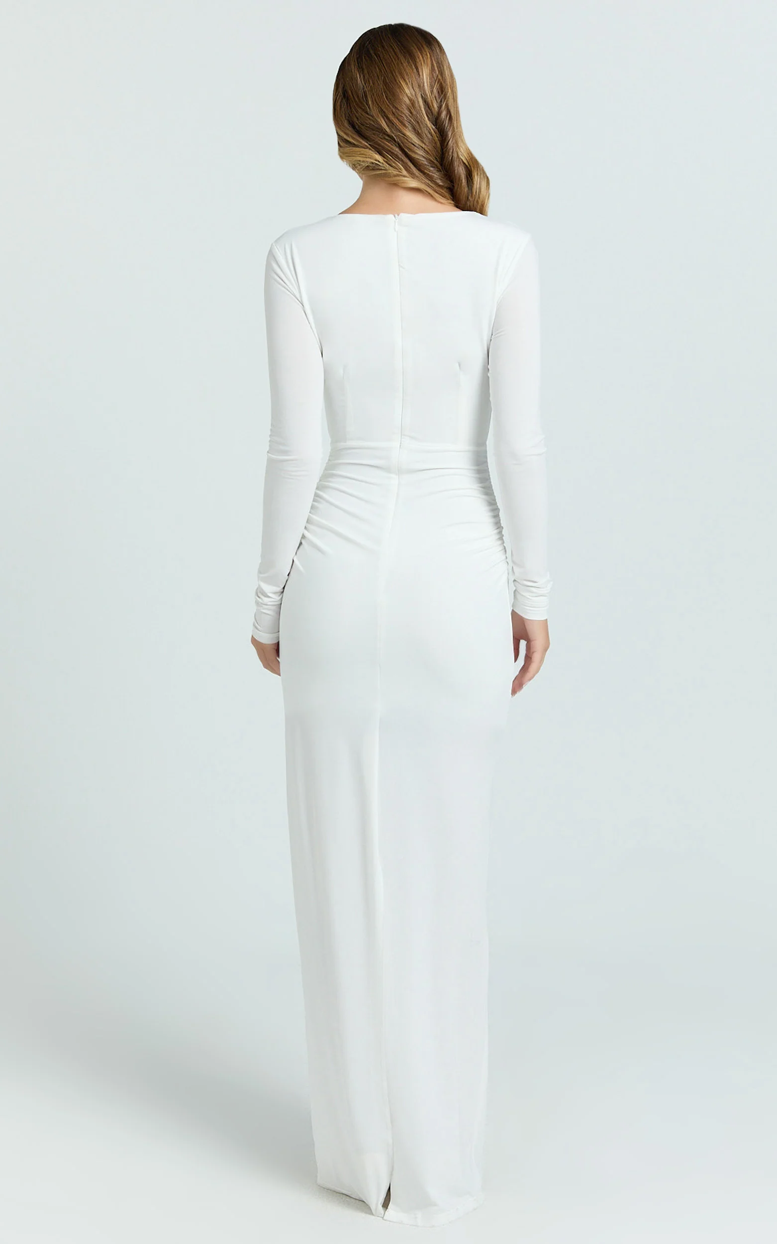 Dakota Maxi Dress - Long Sleeve V Neck Bodycon Dress in Cream