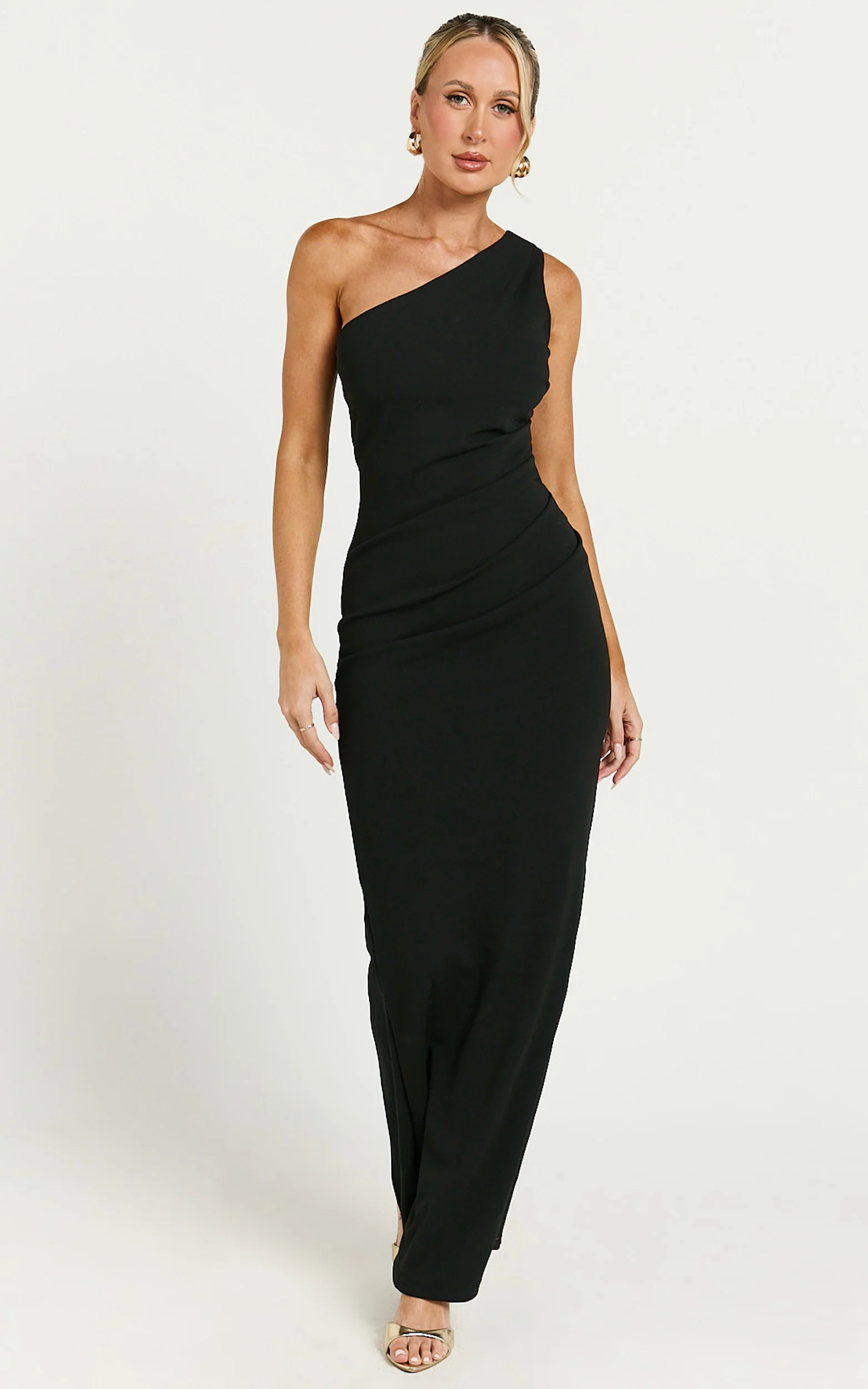 Criselda Maxi Dress - One Shoulder Maxi Dress in Black