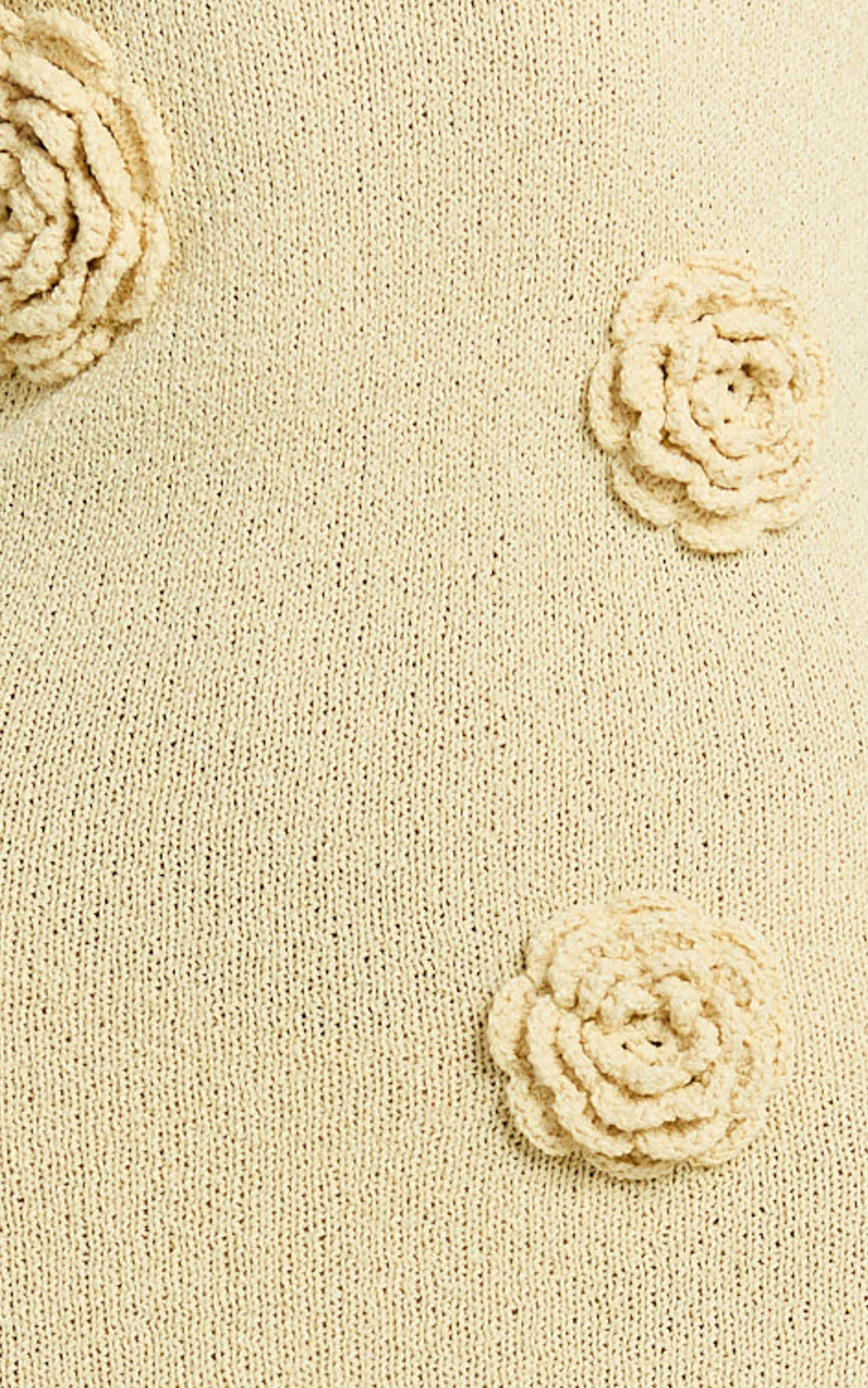 Elodie Maxi Dress - Halter 3D Floral Knit Dress in Lemon