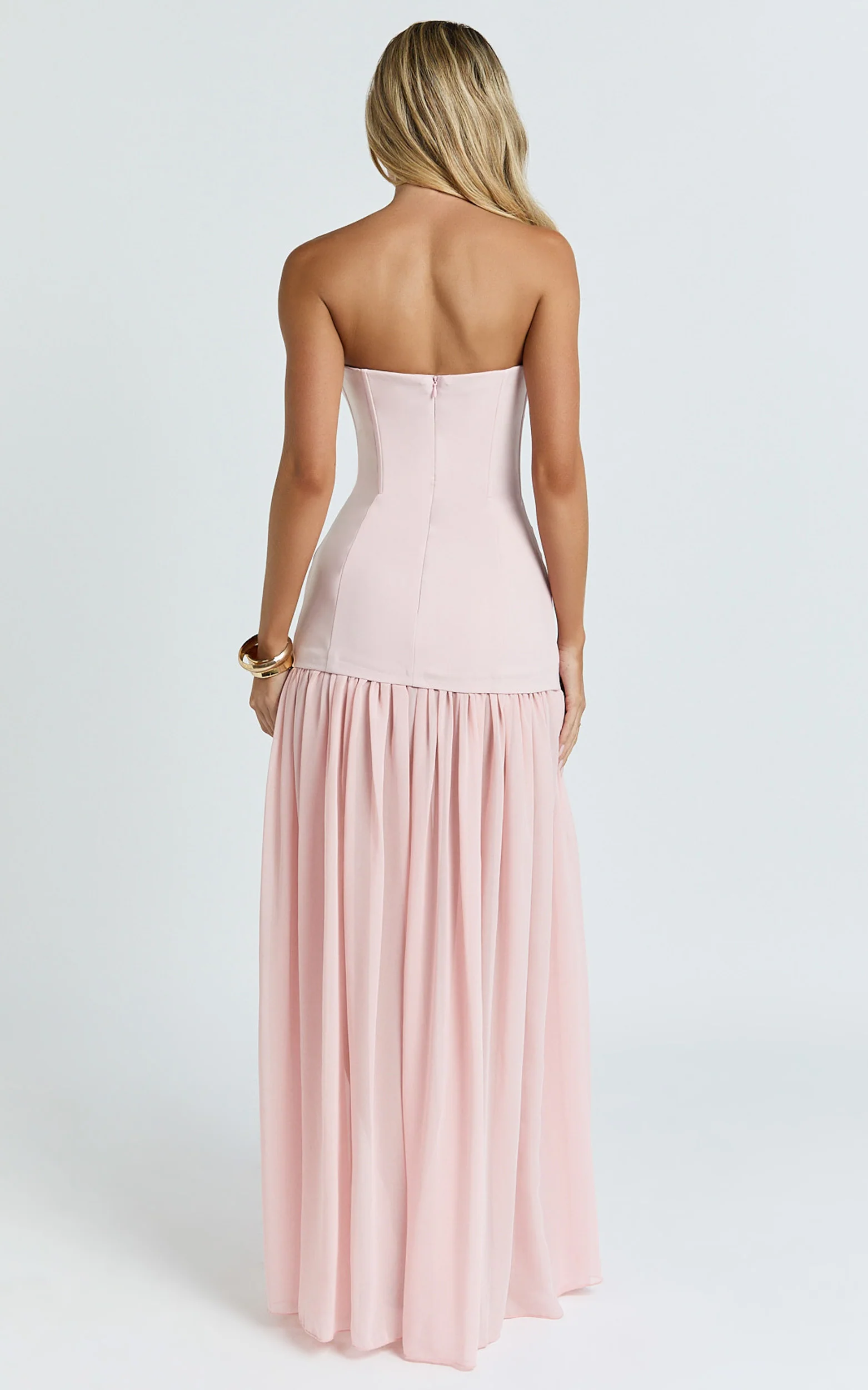 Jocelyn Maxi Dress - Strapless Ruched Fit And Flare Dress in Pink