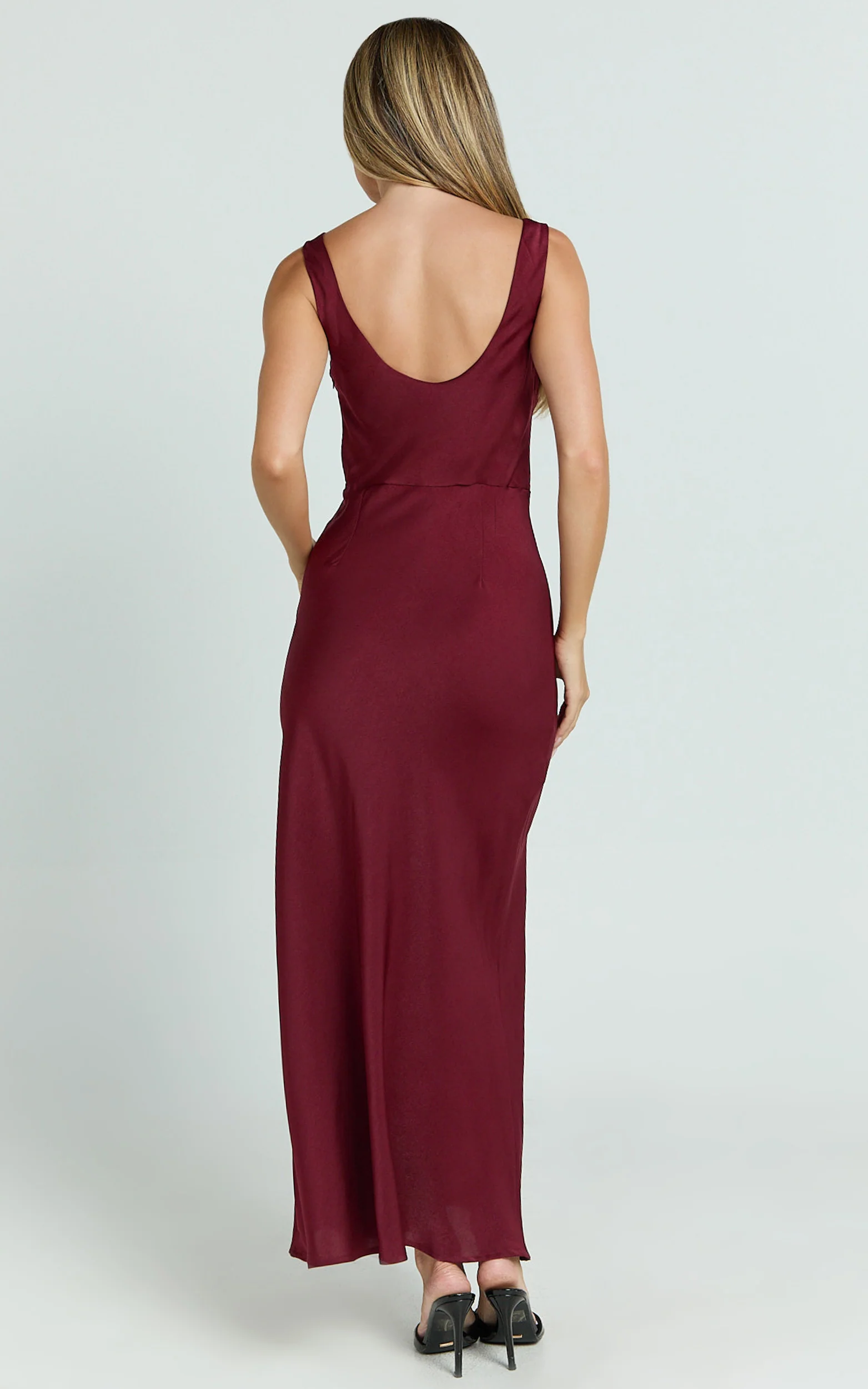 Dara Midi Dress - Low Neck Sleeveless Slip Dress in Wine