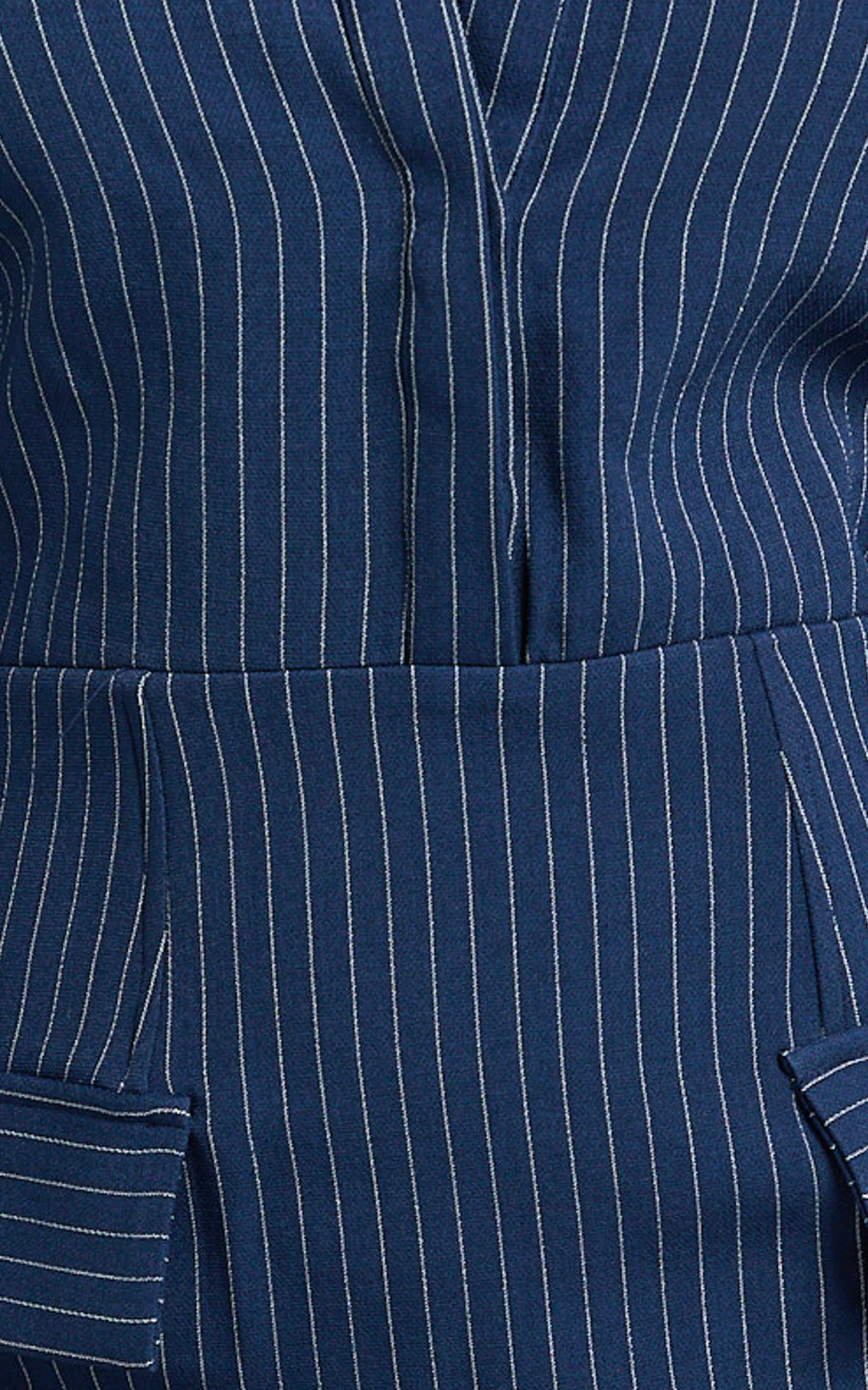 Ophelia Midi Dress - Collared Pinstripe Long Sleeve Fitted Dress in Navy