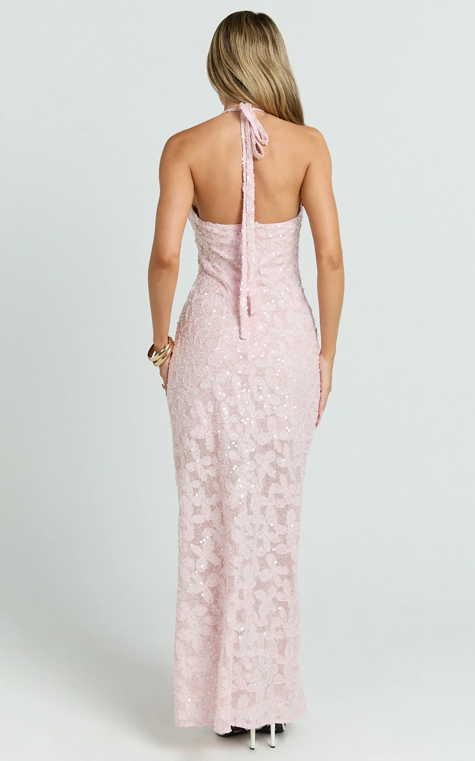 Benny Maxi Dress - Halter Neck Backless Bodycon Dress in Pink