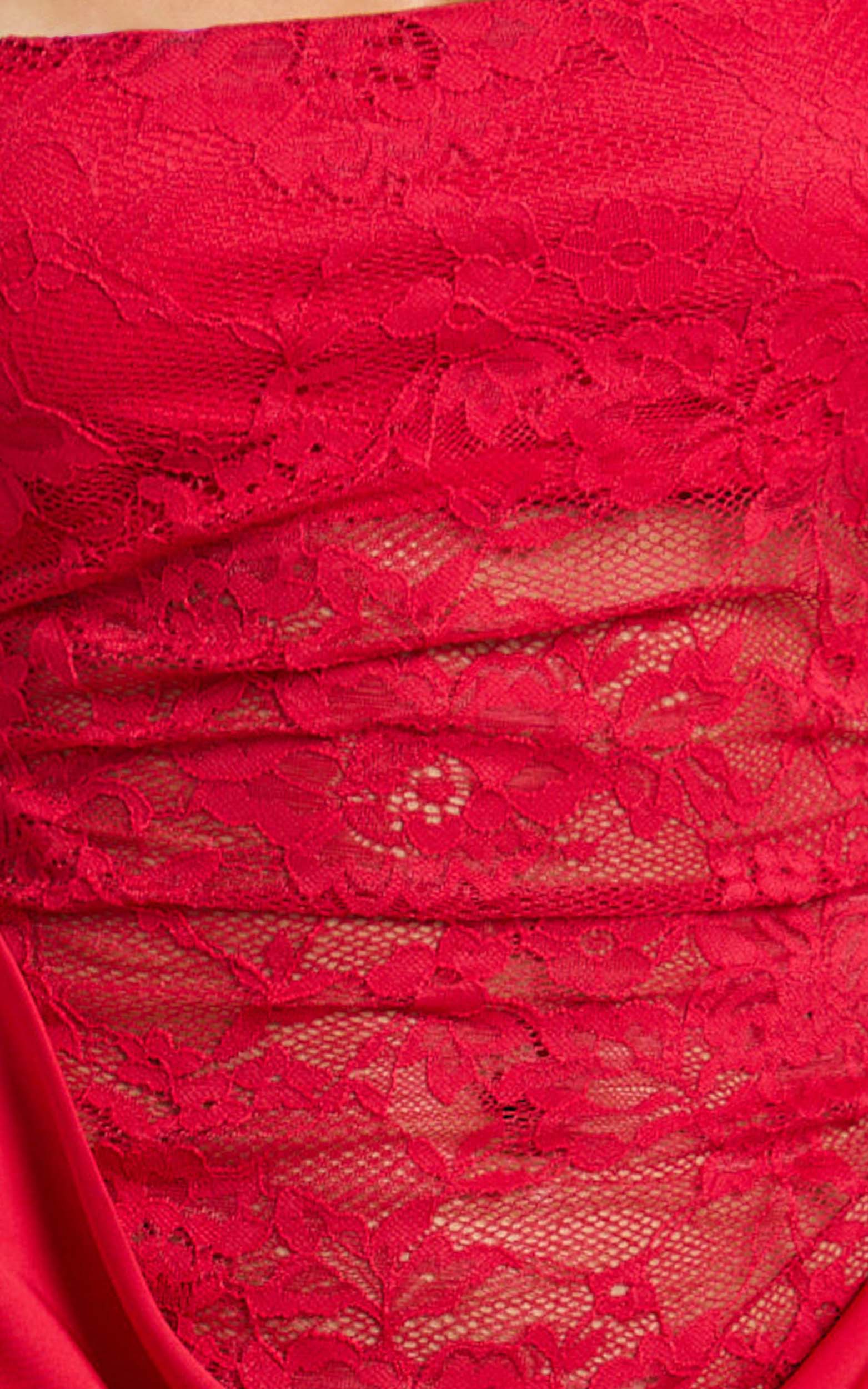 Rania Maxi Dress - Contrast Lace Bodice Bias Cowl Drop Waist Dress in Red