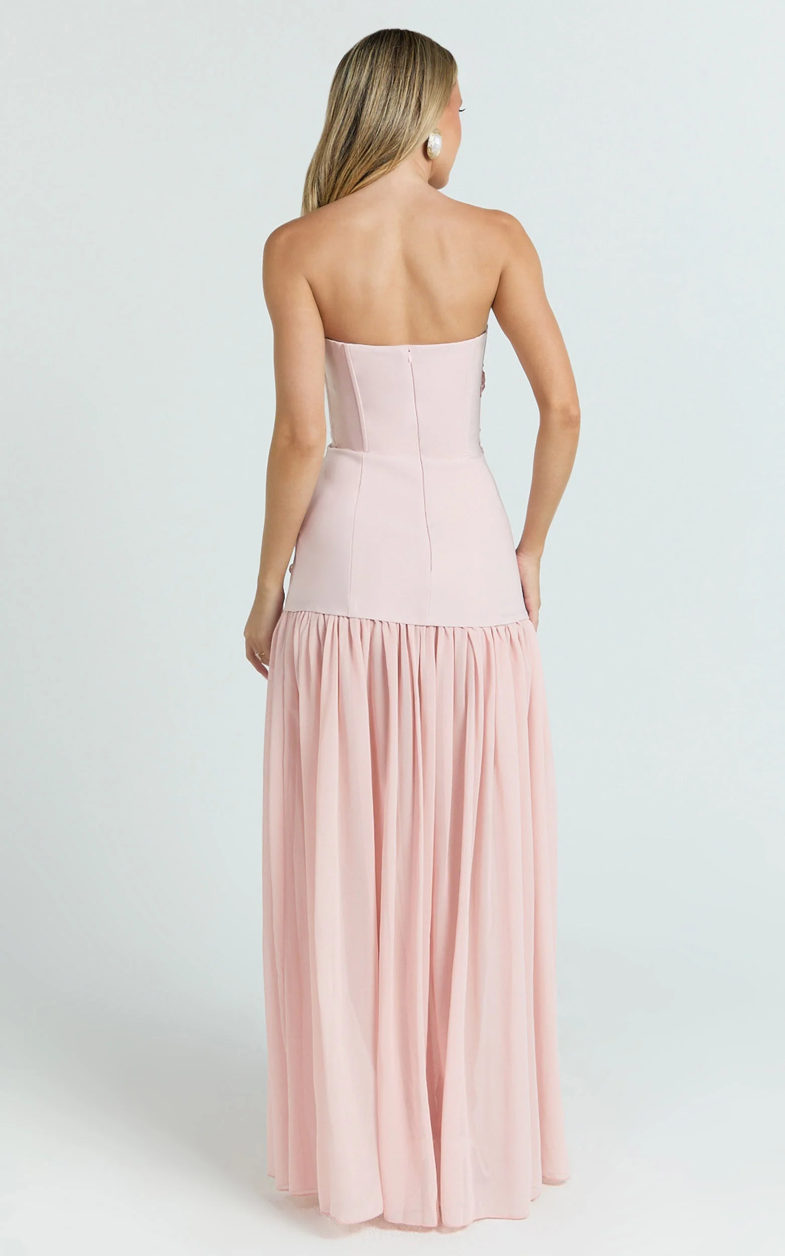 Jefferies Maxi Dress - Peplum Bodice Contrast Georgette Dress in Pink