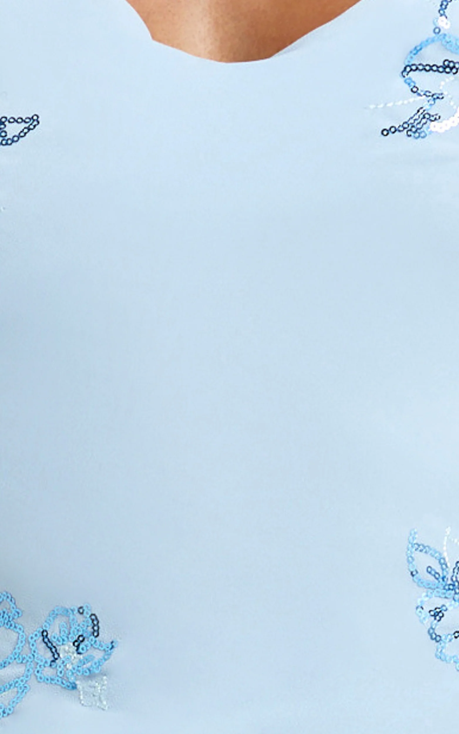 Aurora Maxi Dress - Floral Sequin Cowl Neck Dress in Baby Blue