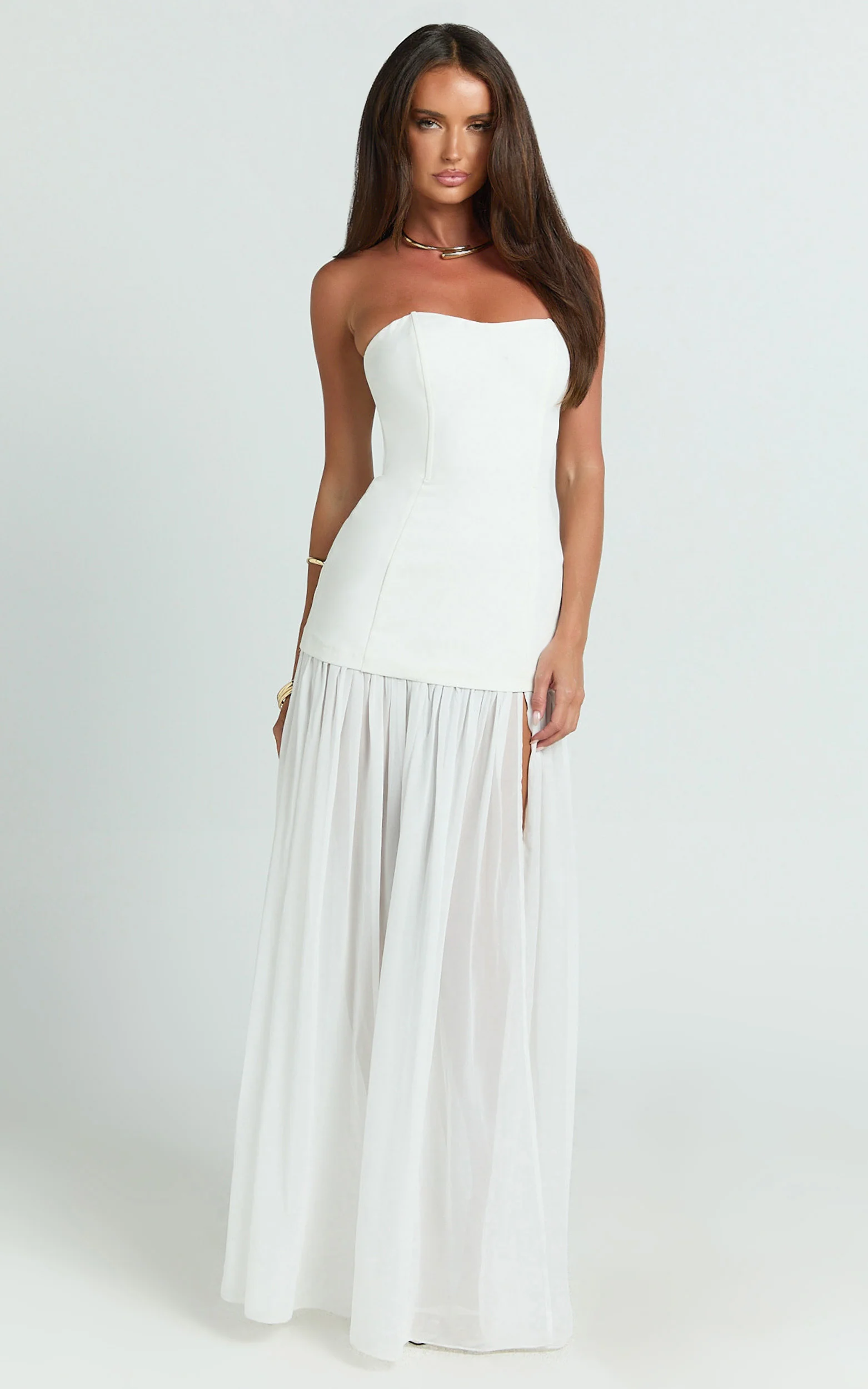 Jocelyn Maxi Dress - Strapless Ruched Fit And Flare Dress in Ivory
