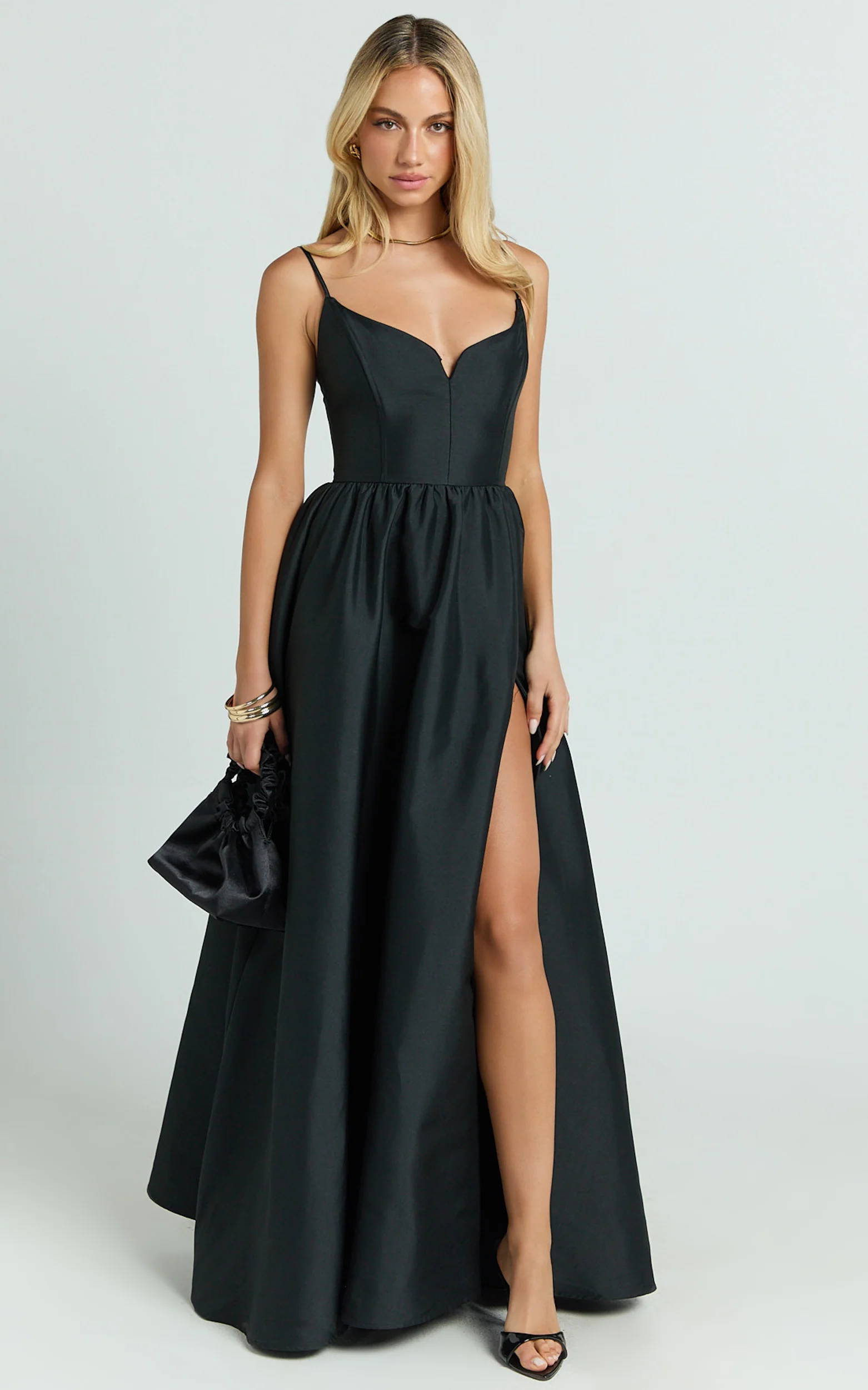 Kali Maxi Dress - Sweetheart Fit And Flare High Split Dress in Black