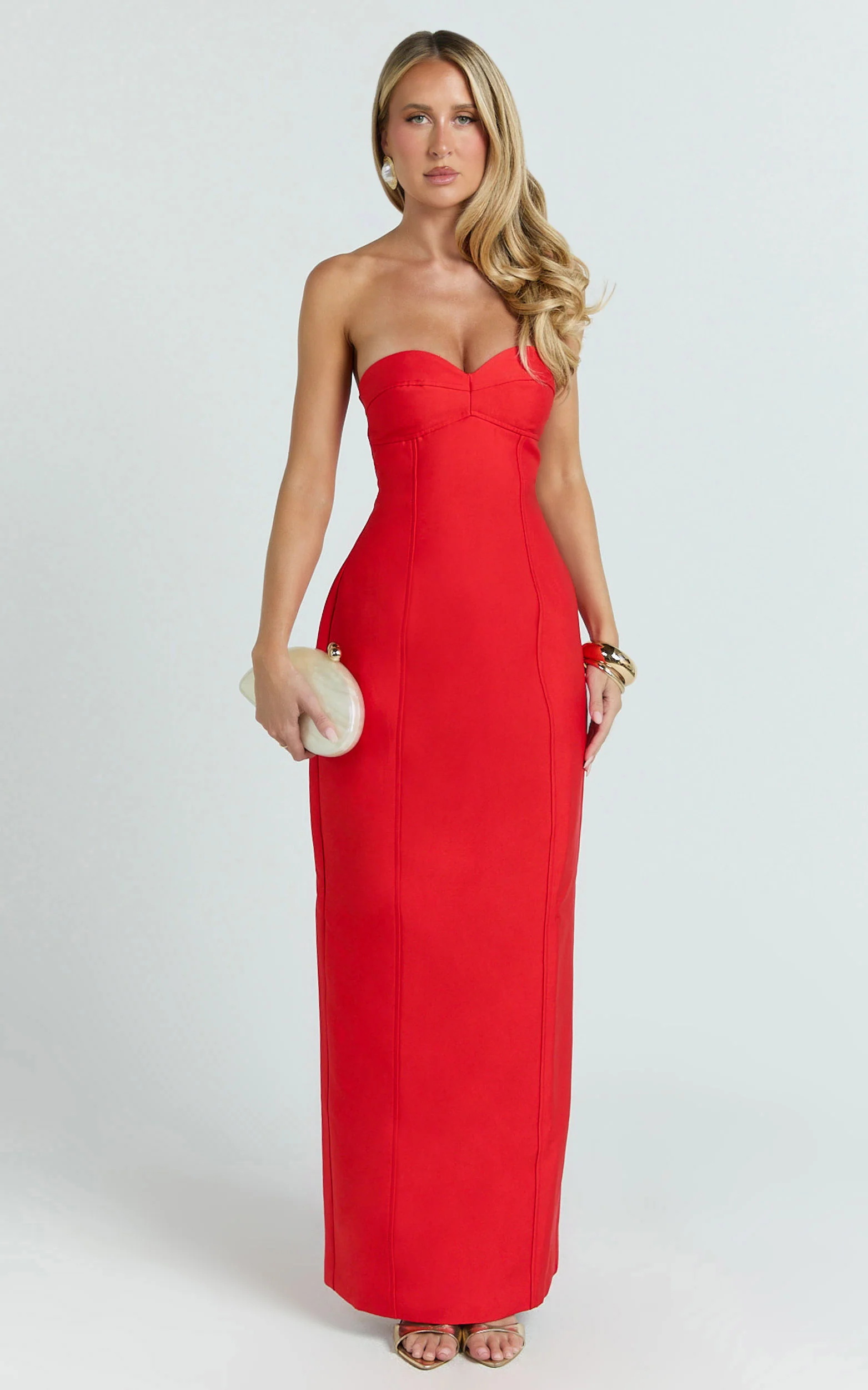 Lucie Maxi Dress - Sweetheart Neck Column Dress in Red
