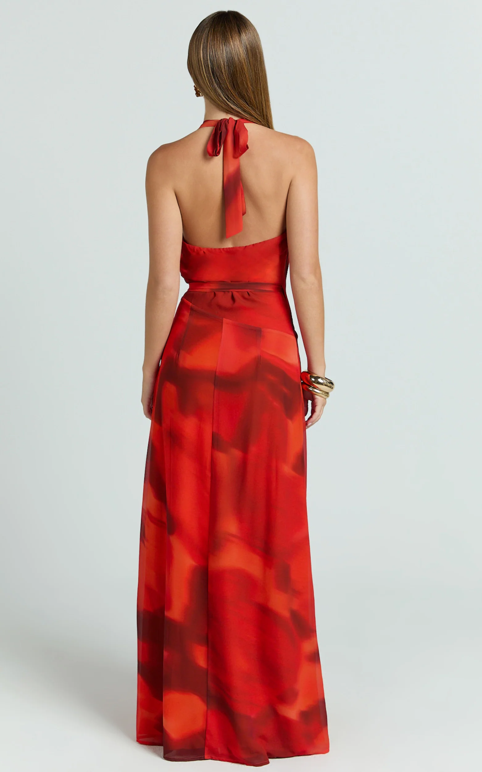 Eva Maxi Dress - Plunge Halter Wrap Dress in Abstract Adeana Print