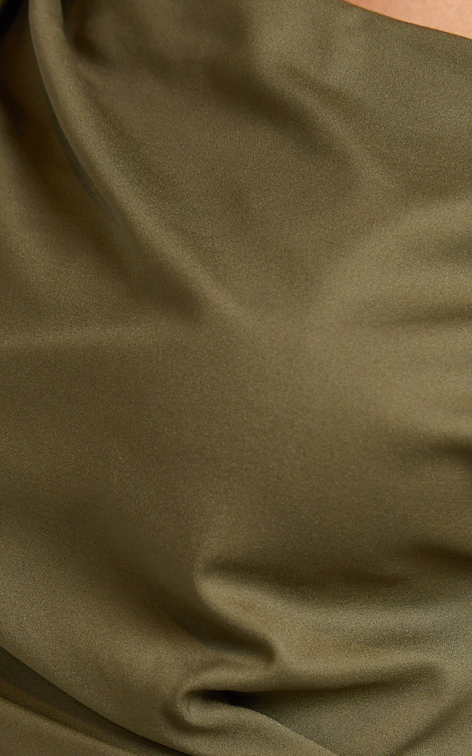 Alexandria Midi Dress - Tip Shoulder Draped Fitted Dress in Olive