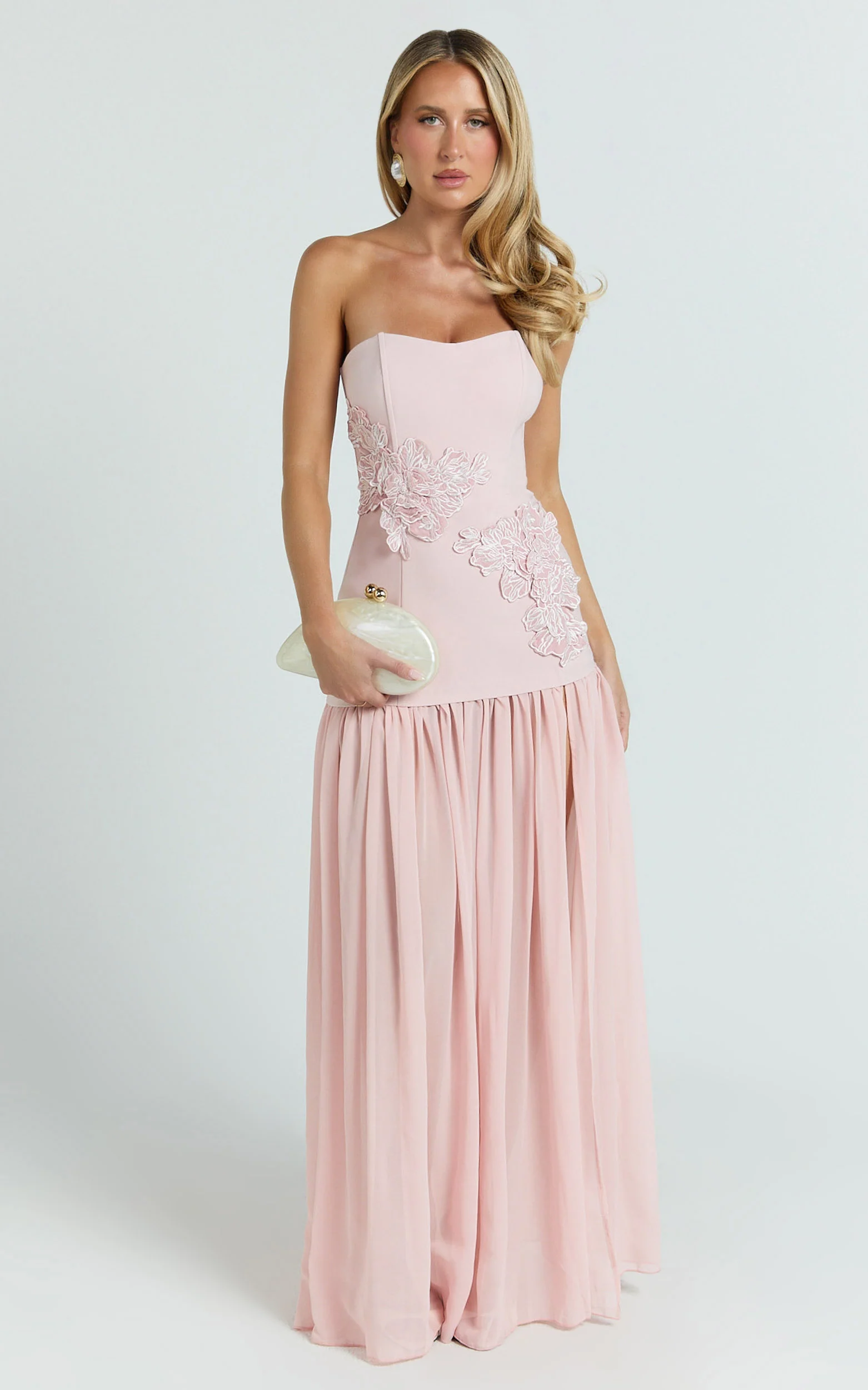Jefferies Maxi Dress - Peplum Bodice Contrast Georgette Dress in Pink