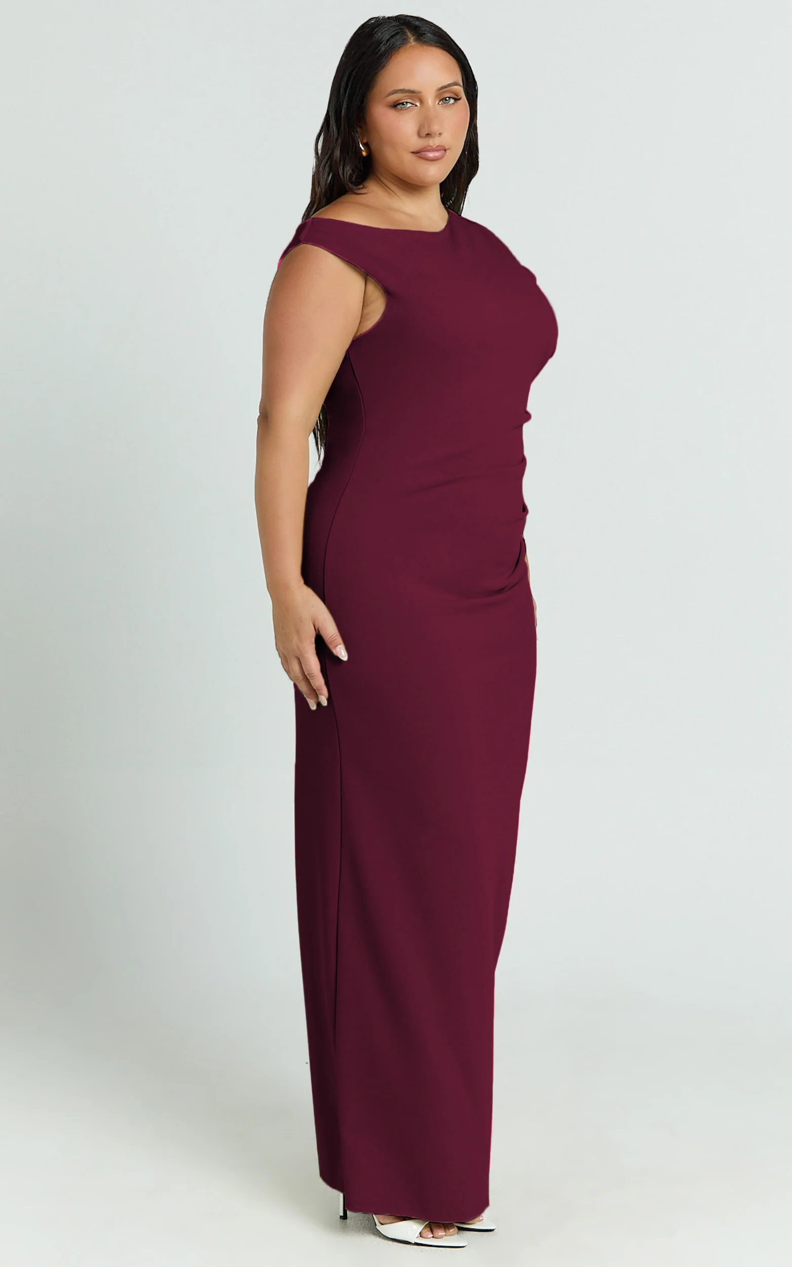 Genie Maxi Dress - Off The Shoulder Dress in Wine