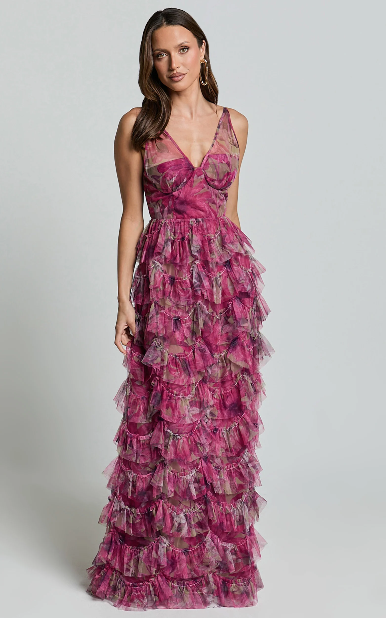 Amalie The Label - Josette Tulle Tiered Maxi Dress - Ink Floral