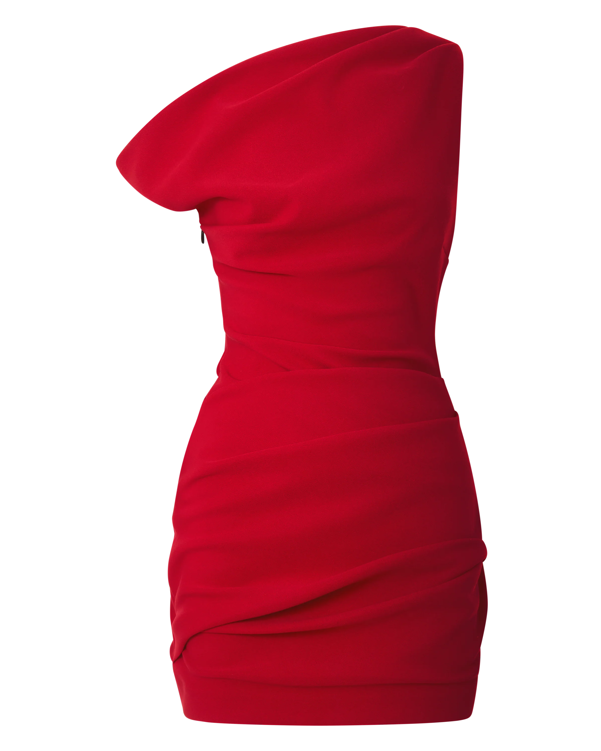 Yolanda Mini Dress - One Shoulder Asymmetric Draped Bodycon Dress in Red