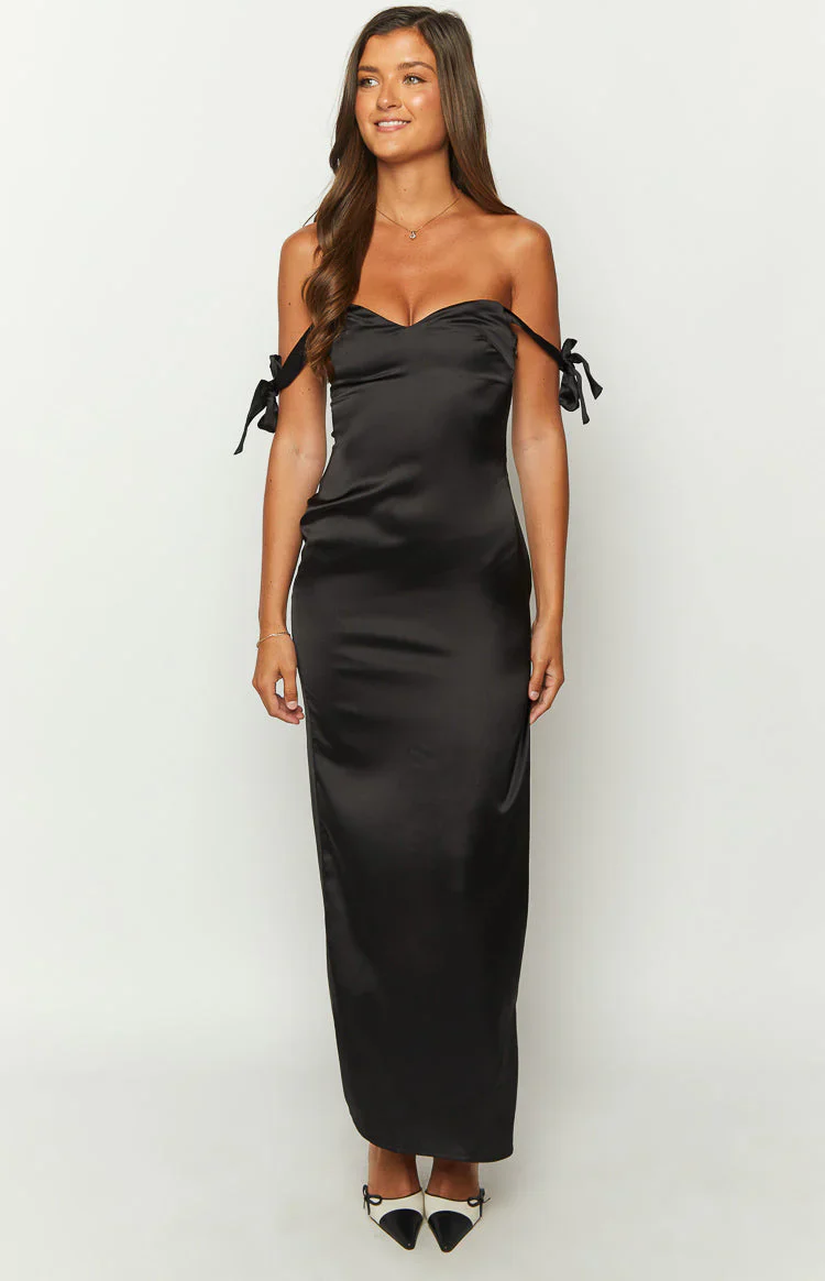 Sheridan Black Satin Maxi Dress