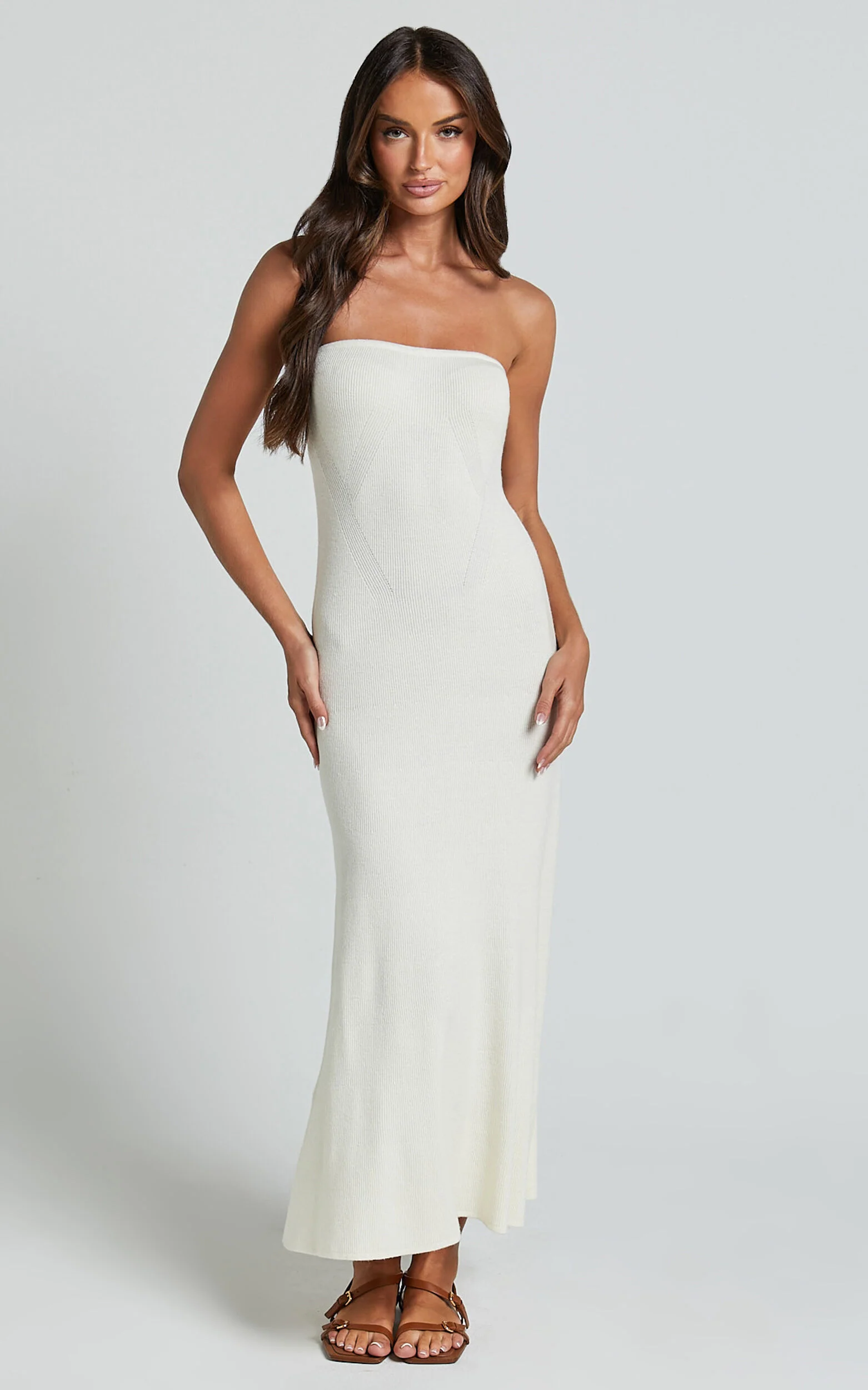 Jenara Knitted Midi Dress - Strapless Knited Midi Dress in Off White