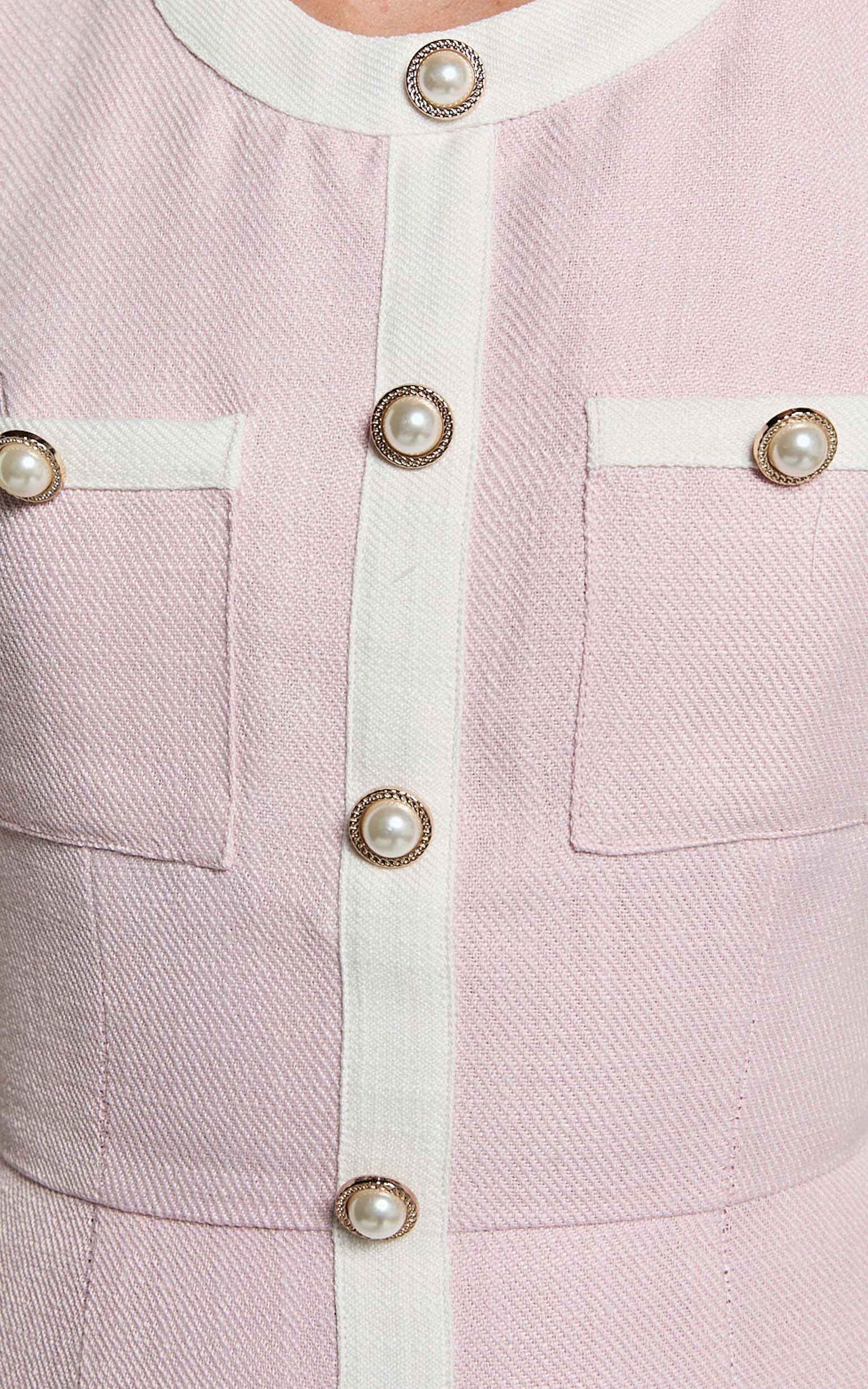 River Mini Dress - Boucle Button Through A Line Dress in Light Pink
