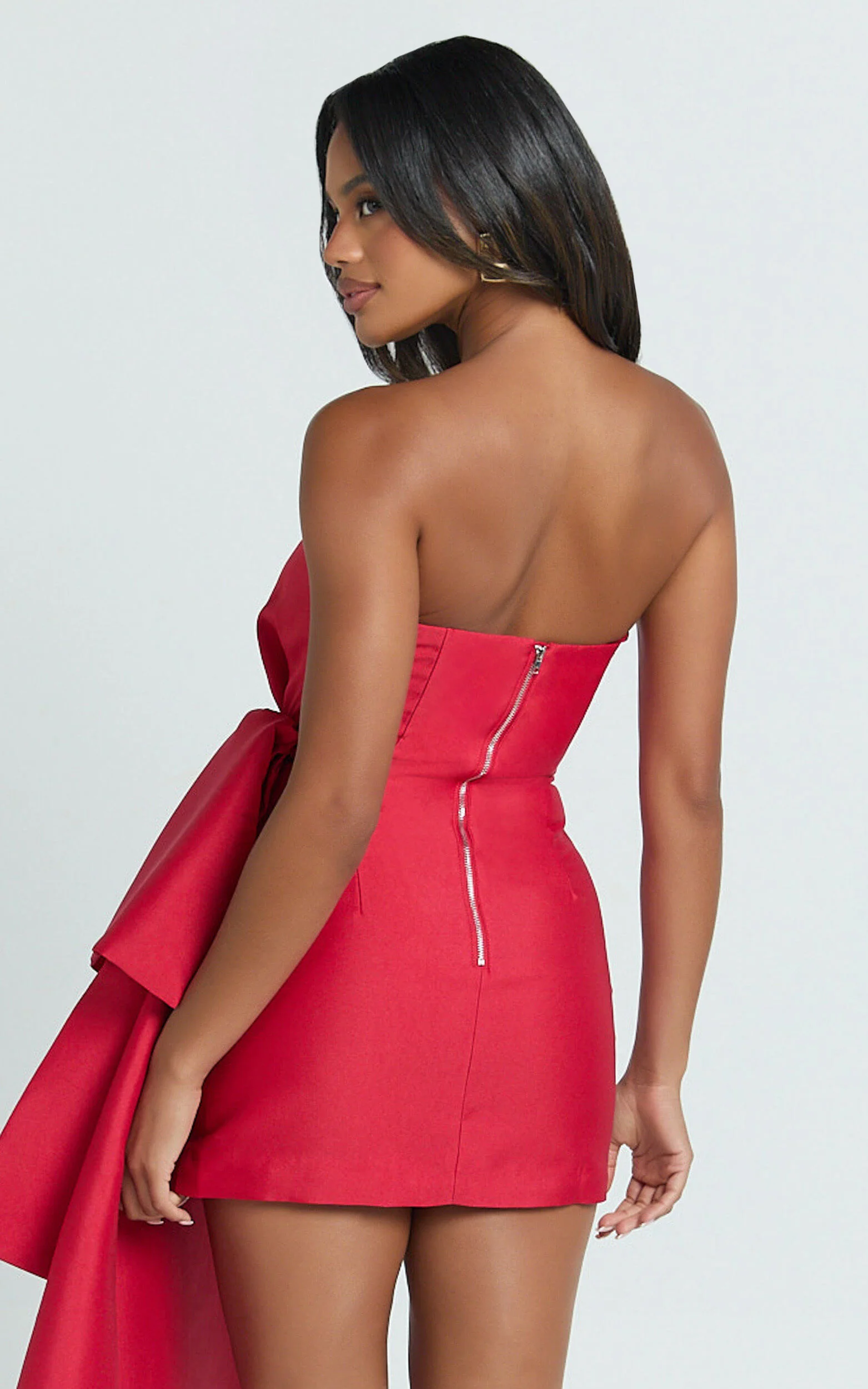 Jayce Mini Dress - Strapless Drape Dress in Red