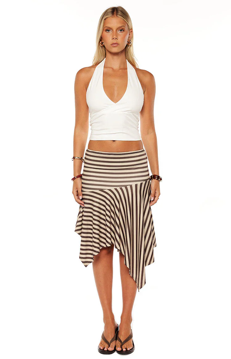 Brighton Brown Stripe Asymmetrical Midi Skirt