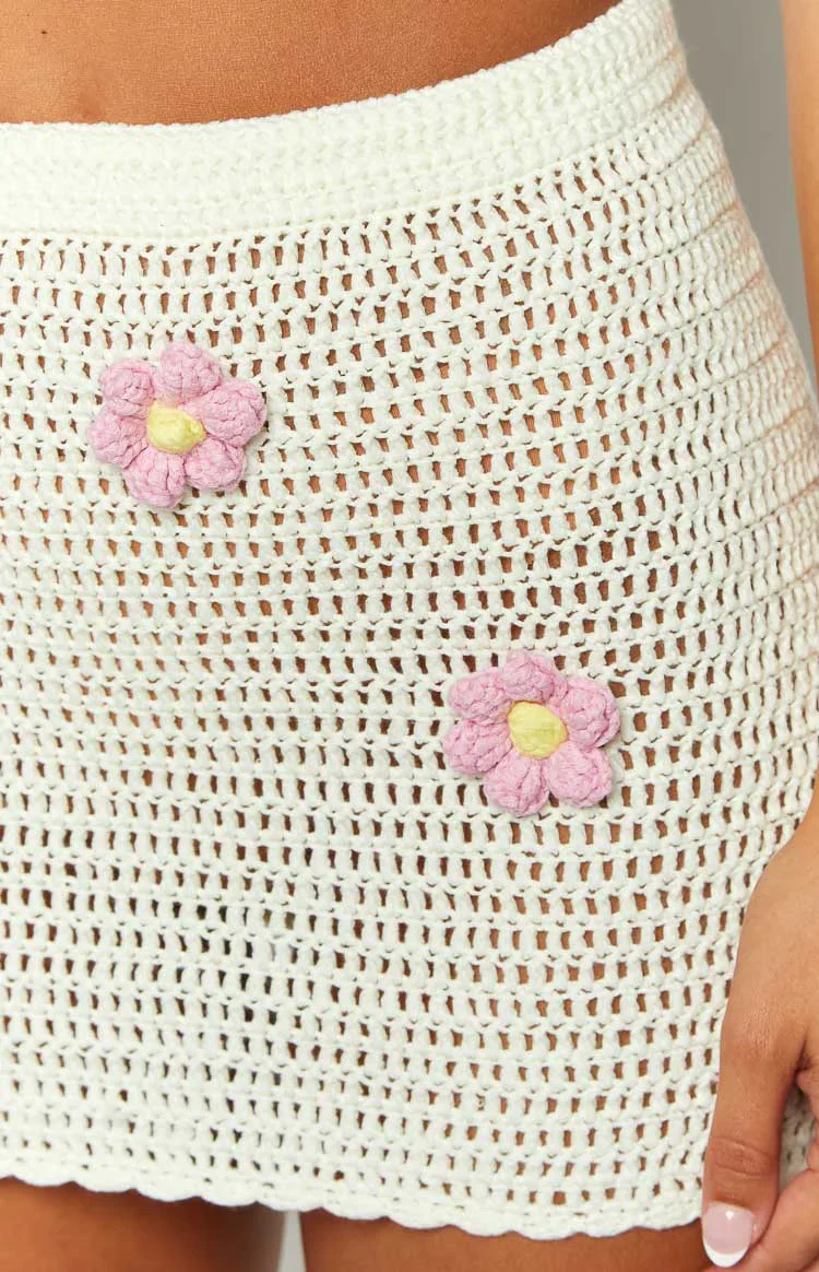Flower Power White Mini Skirt