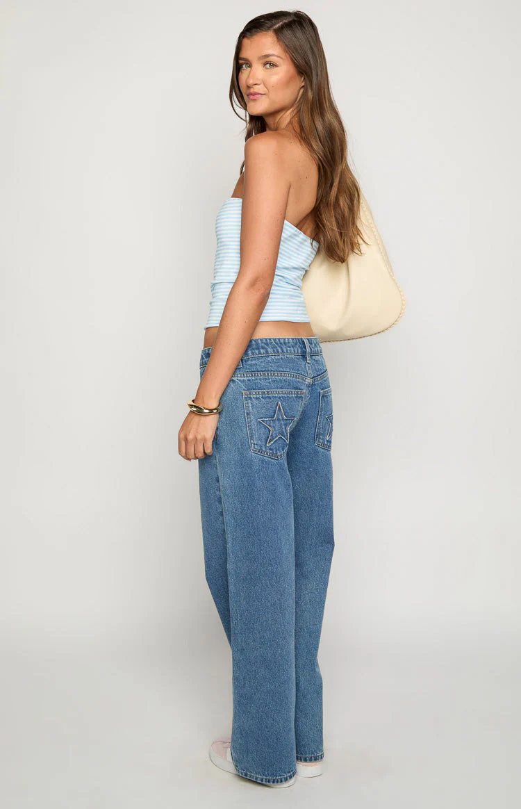 Clara Star Mid Wash Denim Low Rise Jeans