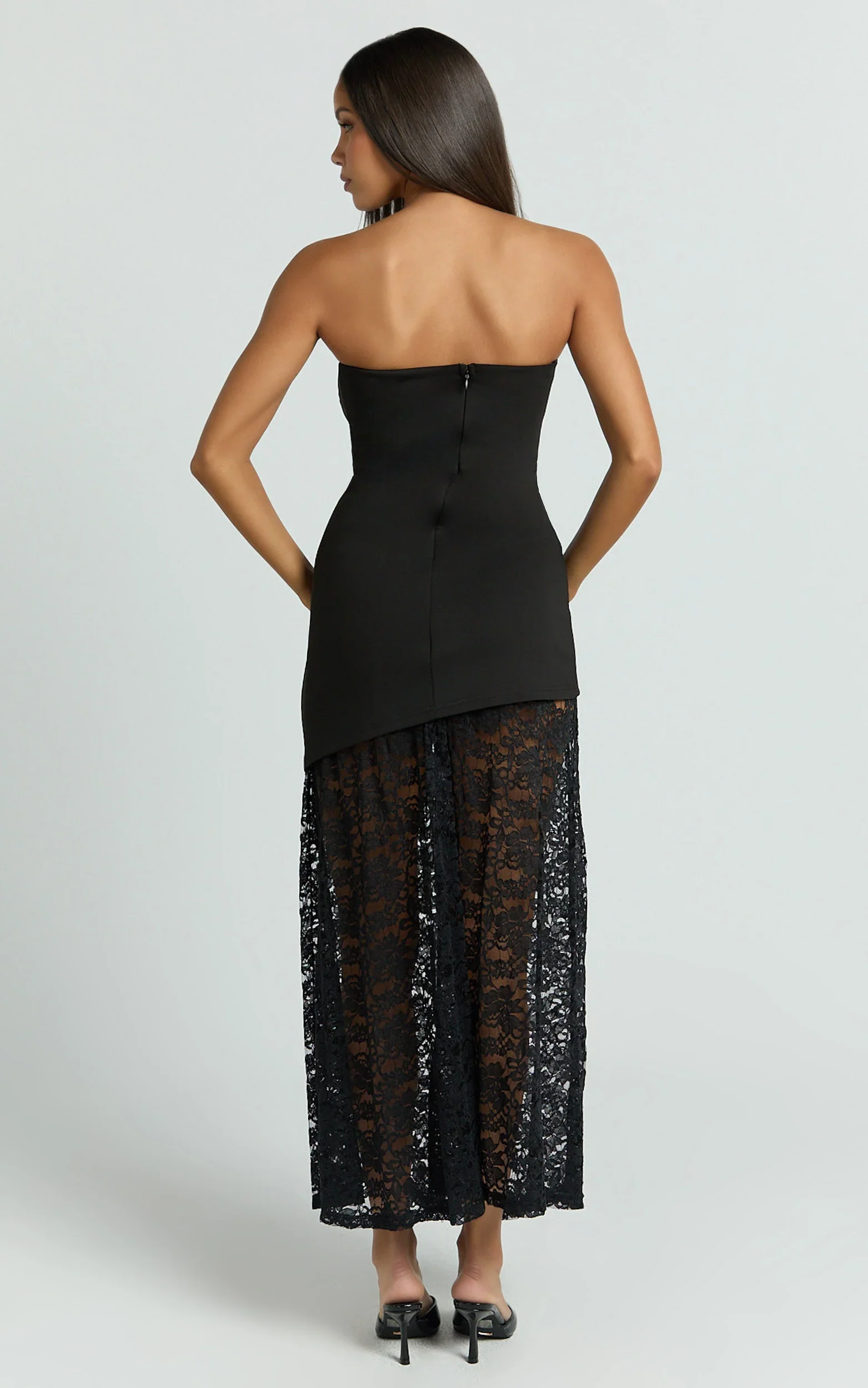 Mila Midi Dress - Strapless Dropped Waist Dress in Black