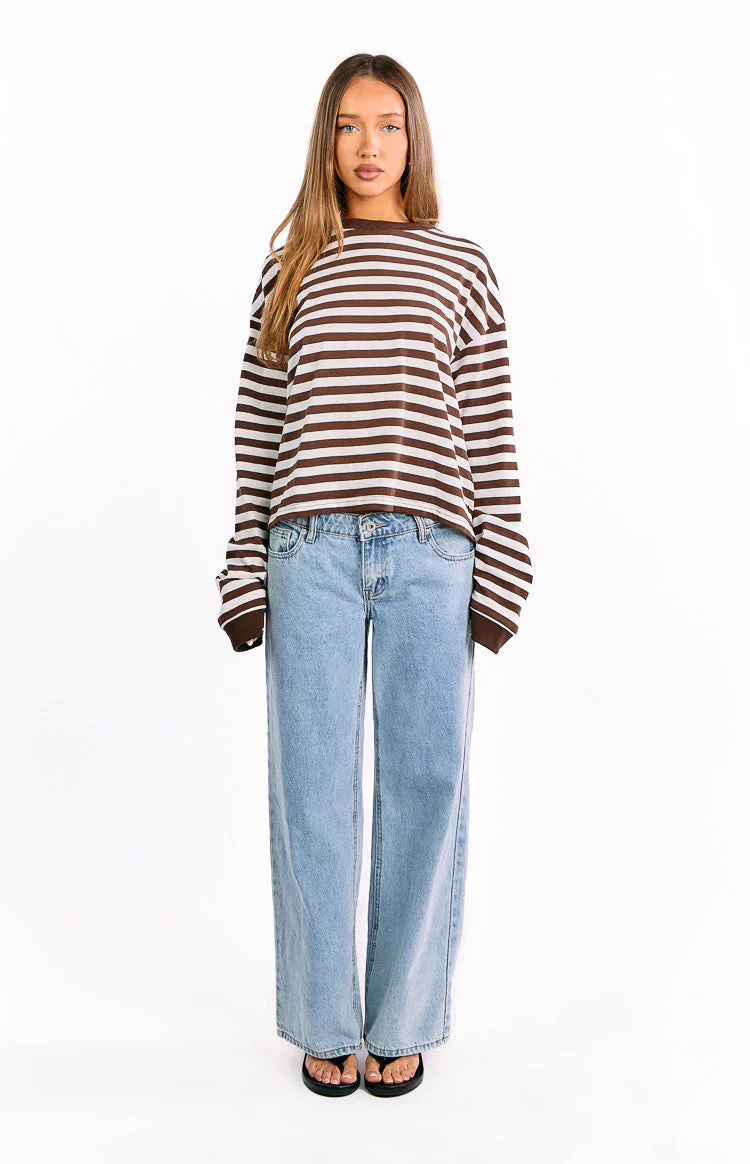 So Breezy Chocolate Stripe Long Sleeve Top
