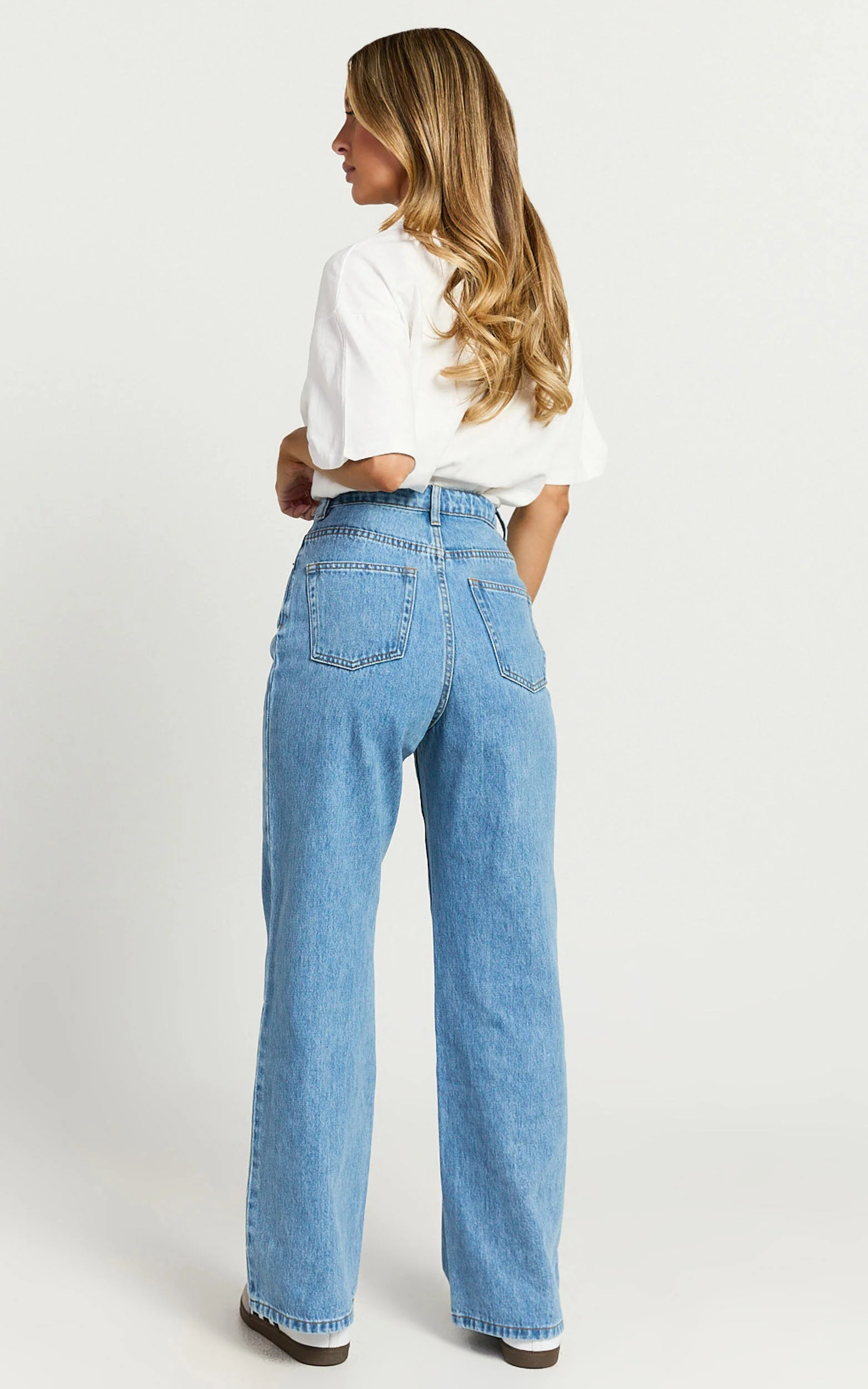 Cole Jeans - High Waist Relaxed Wide Leg Recycled Denim Jeans in Mid Blue Wash