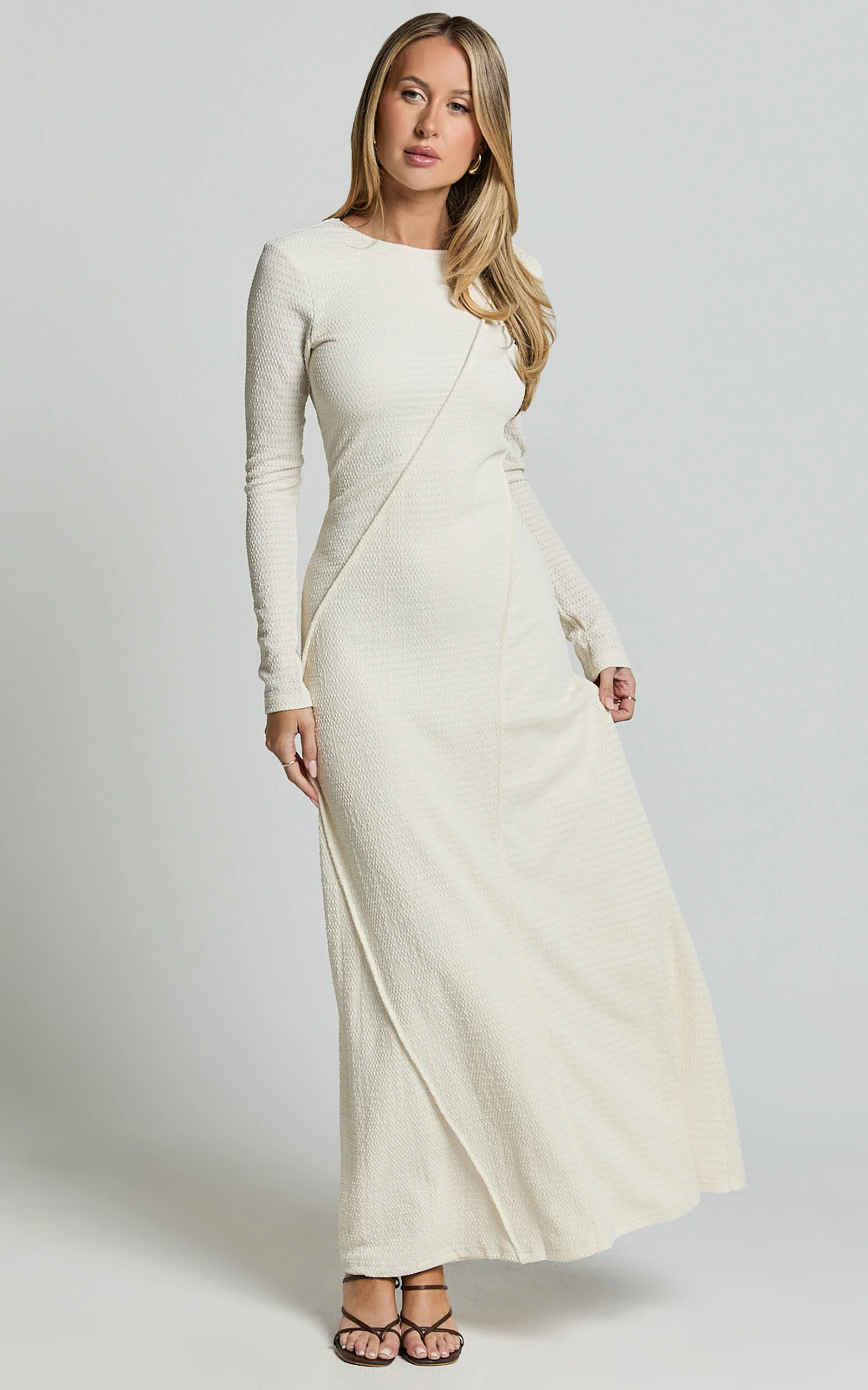 Kylie Maxi Dress - Long Sleeve Low Back Dress in Cream