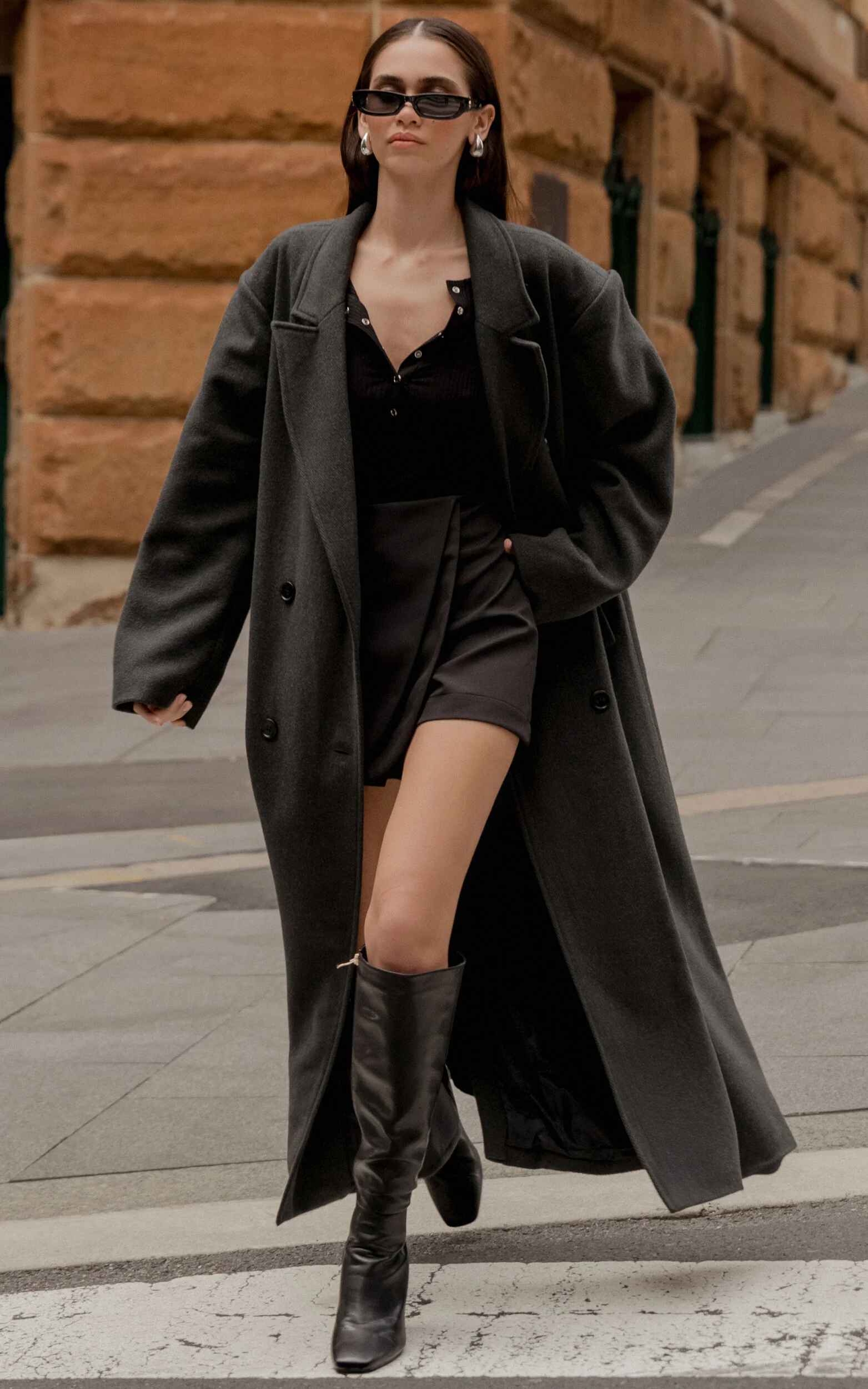 Silvena Coat - Oversized Longline Tailored Coat in Slate Grey