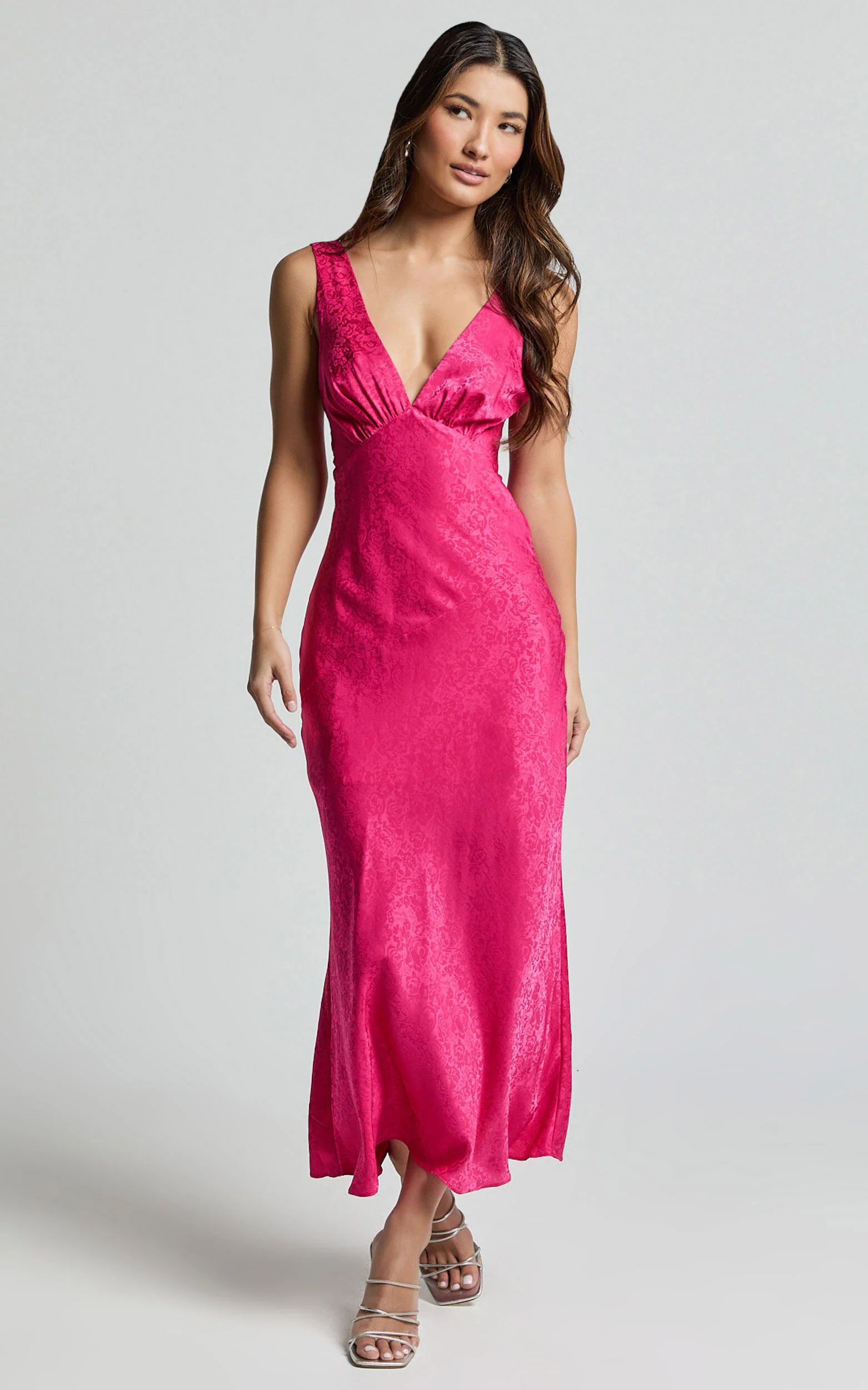 Cohen Midi Dress - Jacquard Satin Midi Dress in Pink