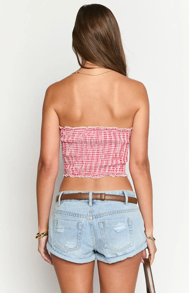 Boston Red Gingham Strapless Top