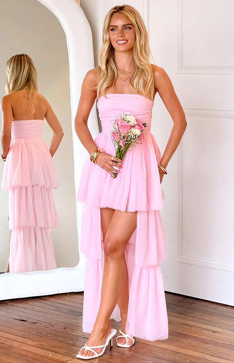 Avery Pink High-Low Maxi Dress