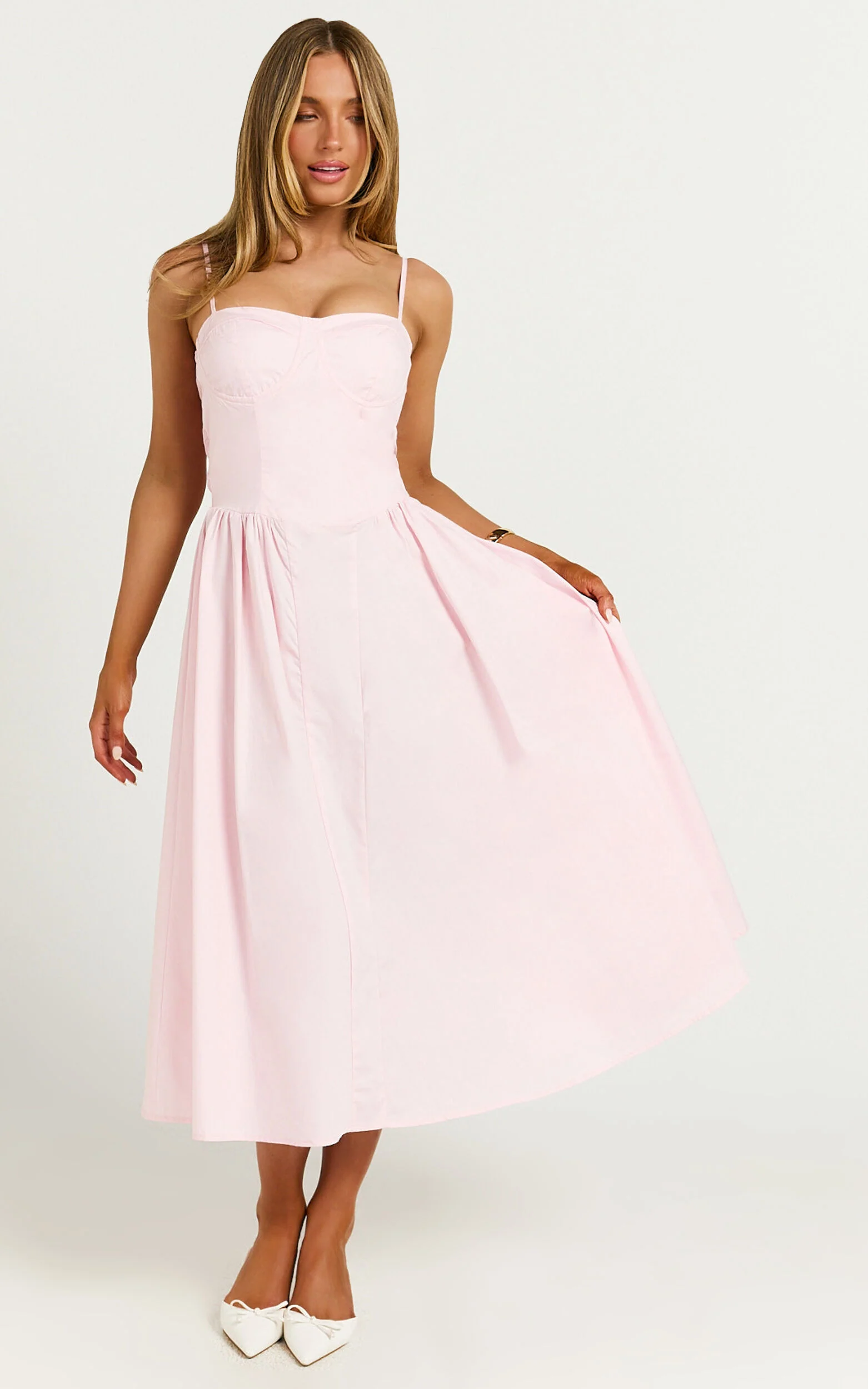 Mhissa Midi Dress - Sweetheart Neck  Fit & Flare Dress in Pink