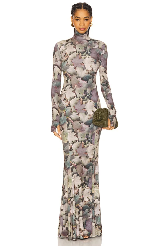 Long Sleeve Turtleneck Fishtail Gown