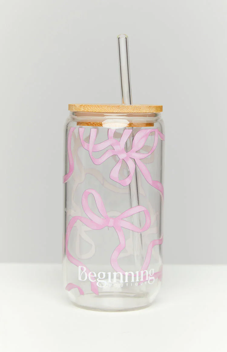 Twinkle Pink Bow Glass Tumbler