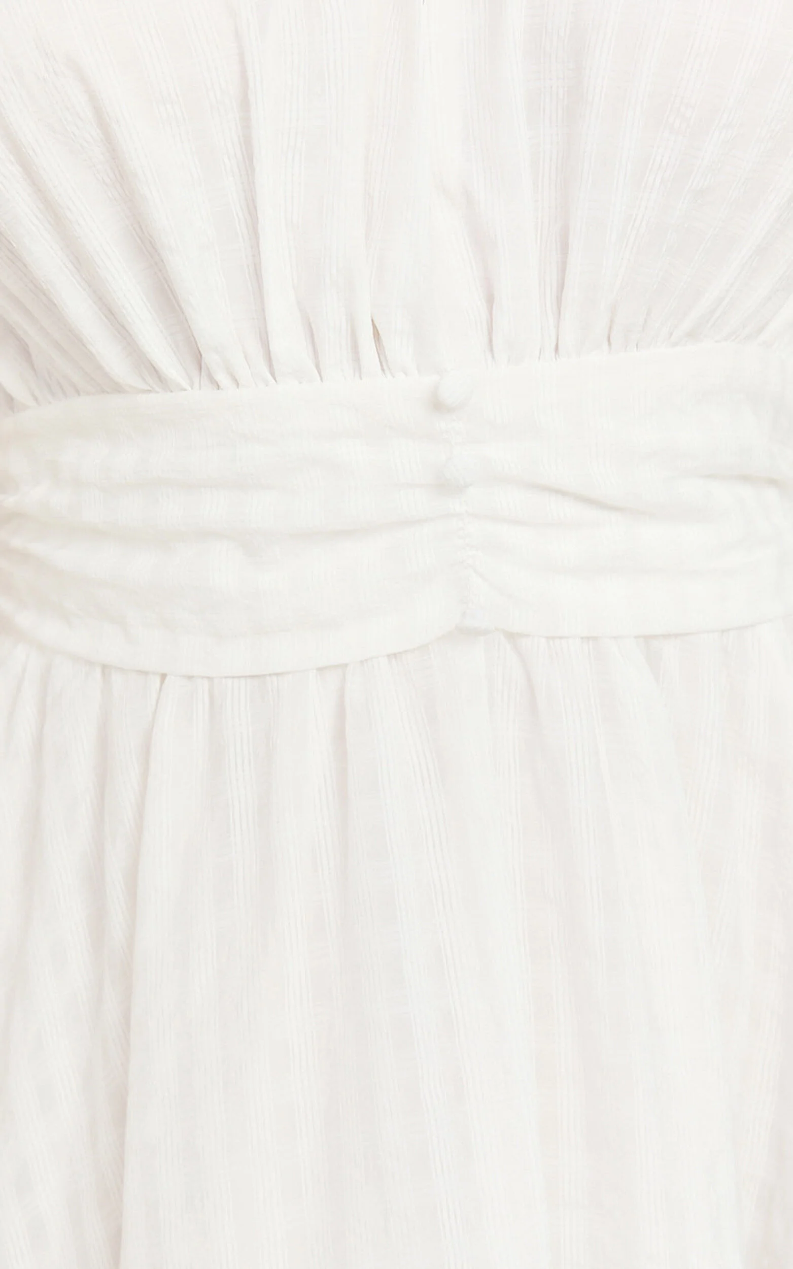 Xandy Midi Dress - Textured Puff Sleeve Plunge Dress in White