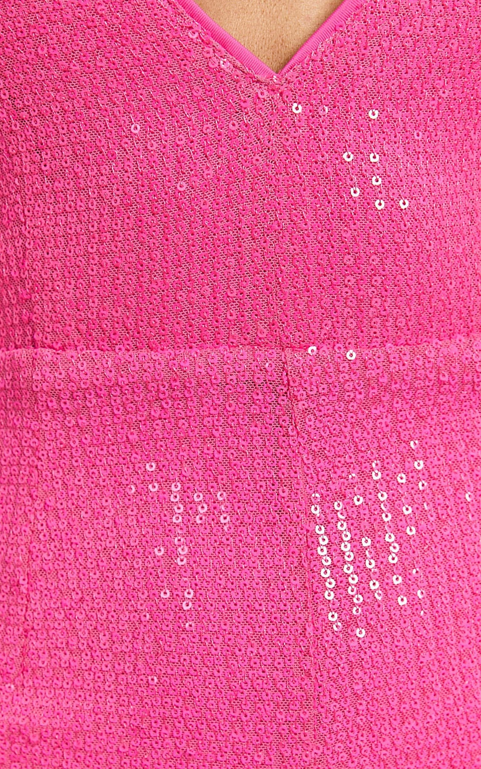 Belle Jumpsuit - Plunge Halter Sequin Jumpsuit in Hot Pink