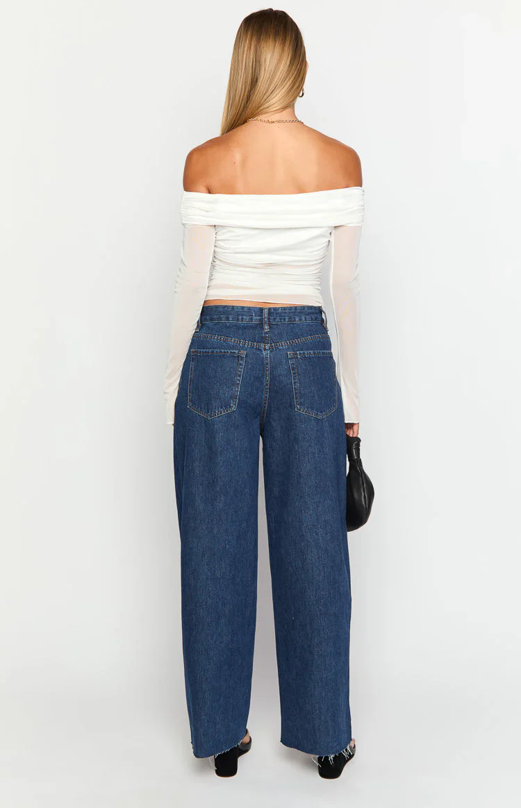 She's Yours Dark Wash Denim Wide Leg Boyfriend Jeans