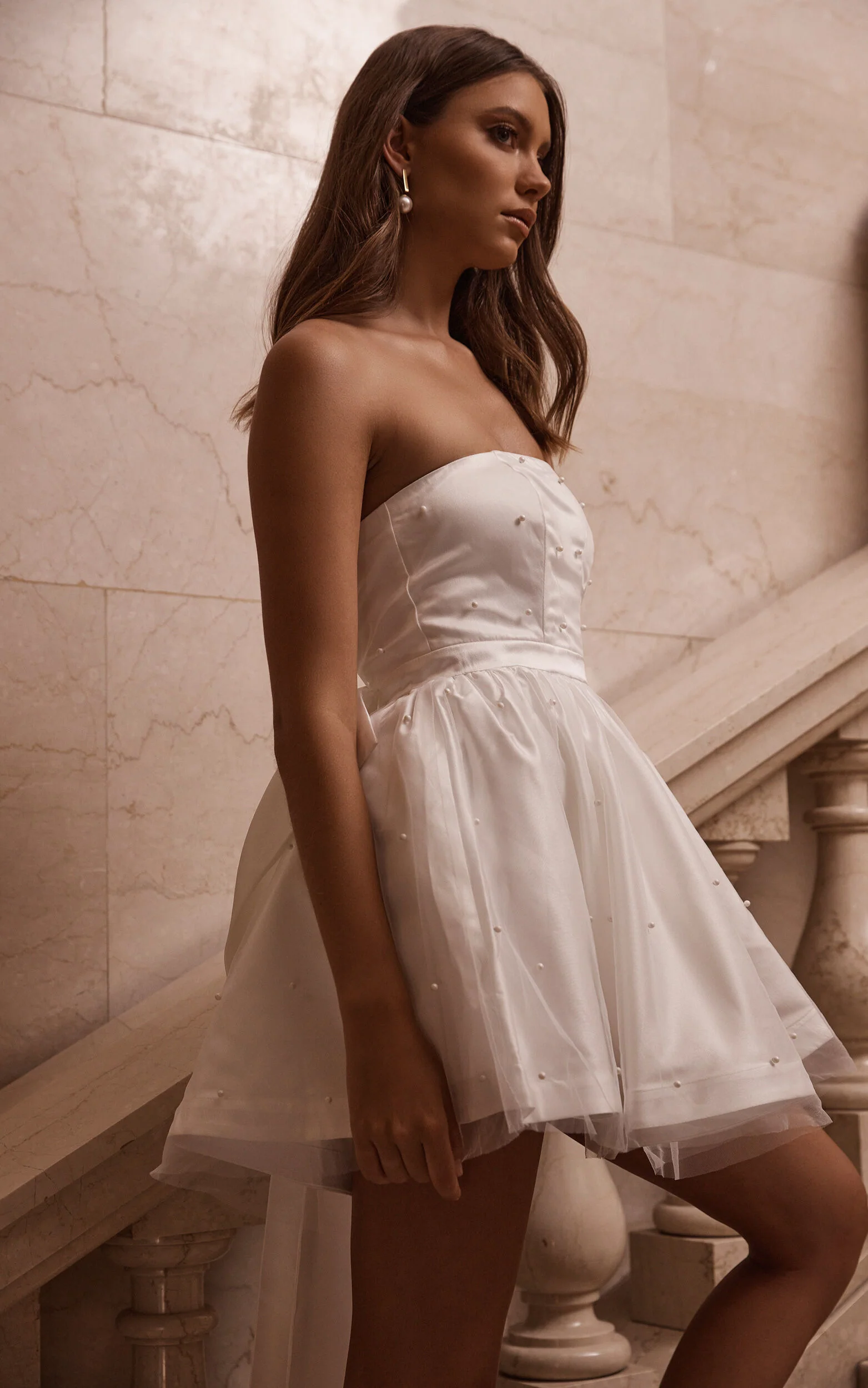 Cailene Mini Dress - Strapless Bow Train Fit and Flare Dress in Ivory