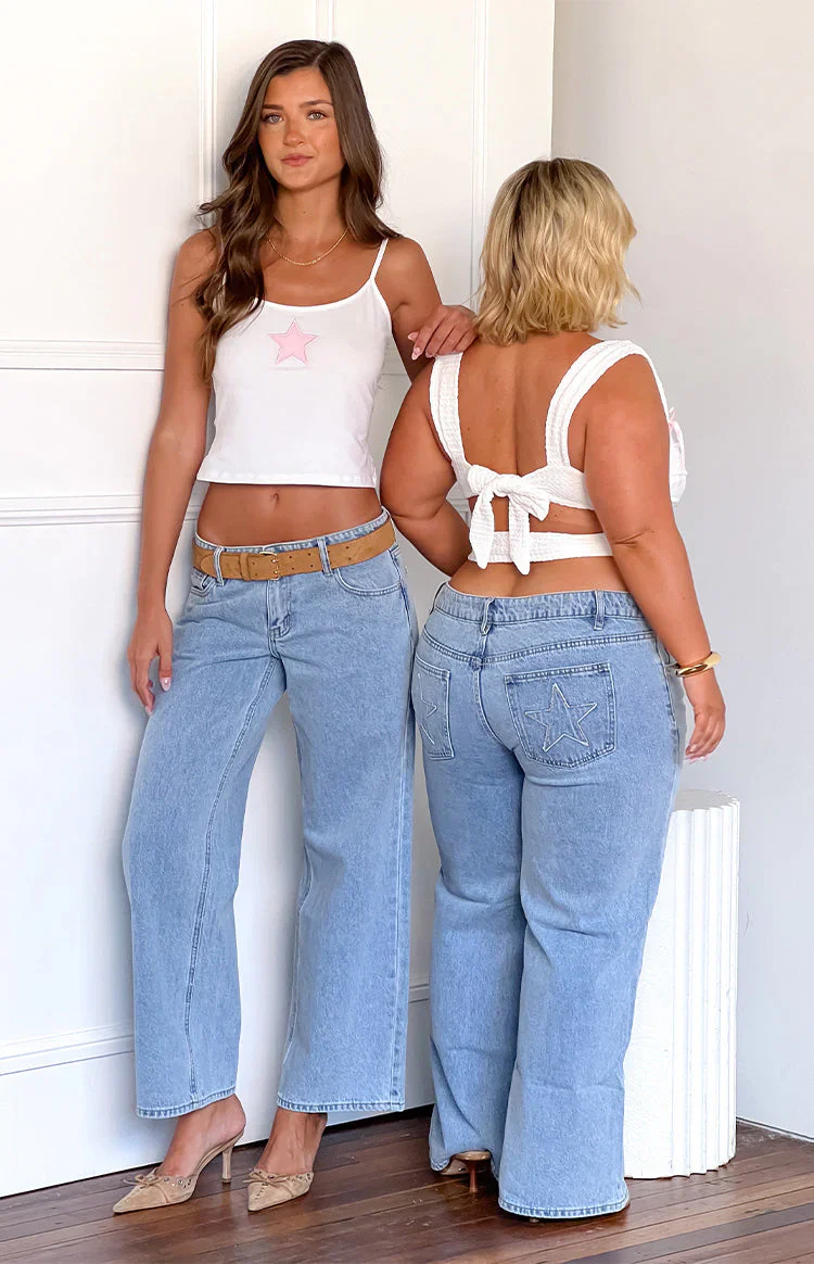 Clara Star Light Wash Denim Low Rise Jeans