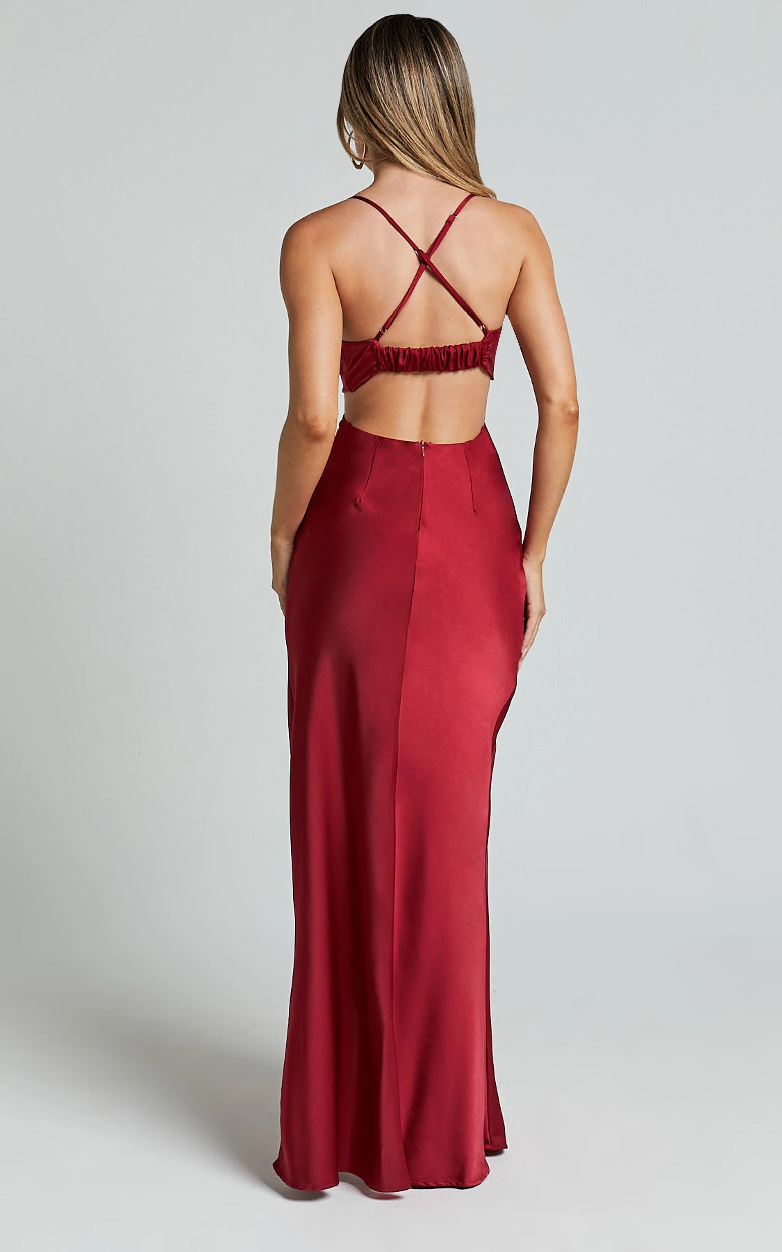 Sophie Maxi Dress - Cowl Neck Cross Back Dress in Red
