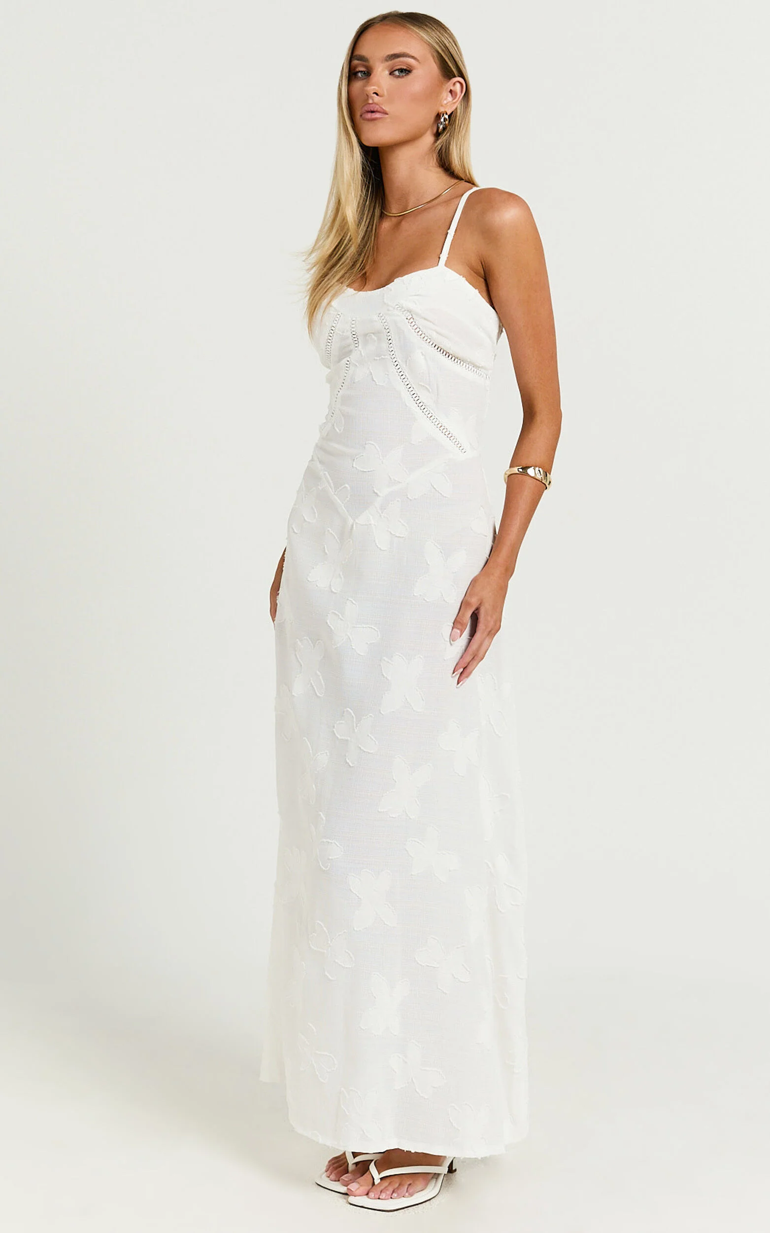 Lily Maxi Dress - Sheer Jacquard Maxi Dress in Cream